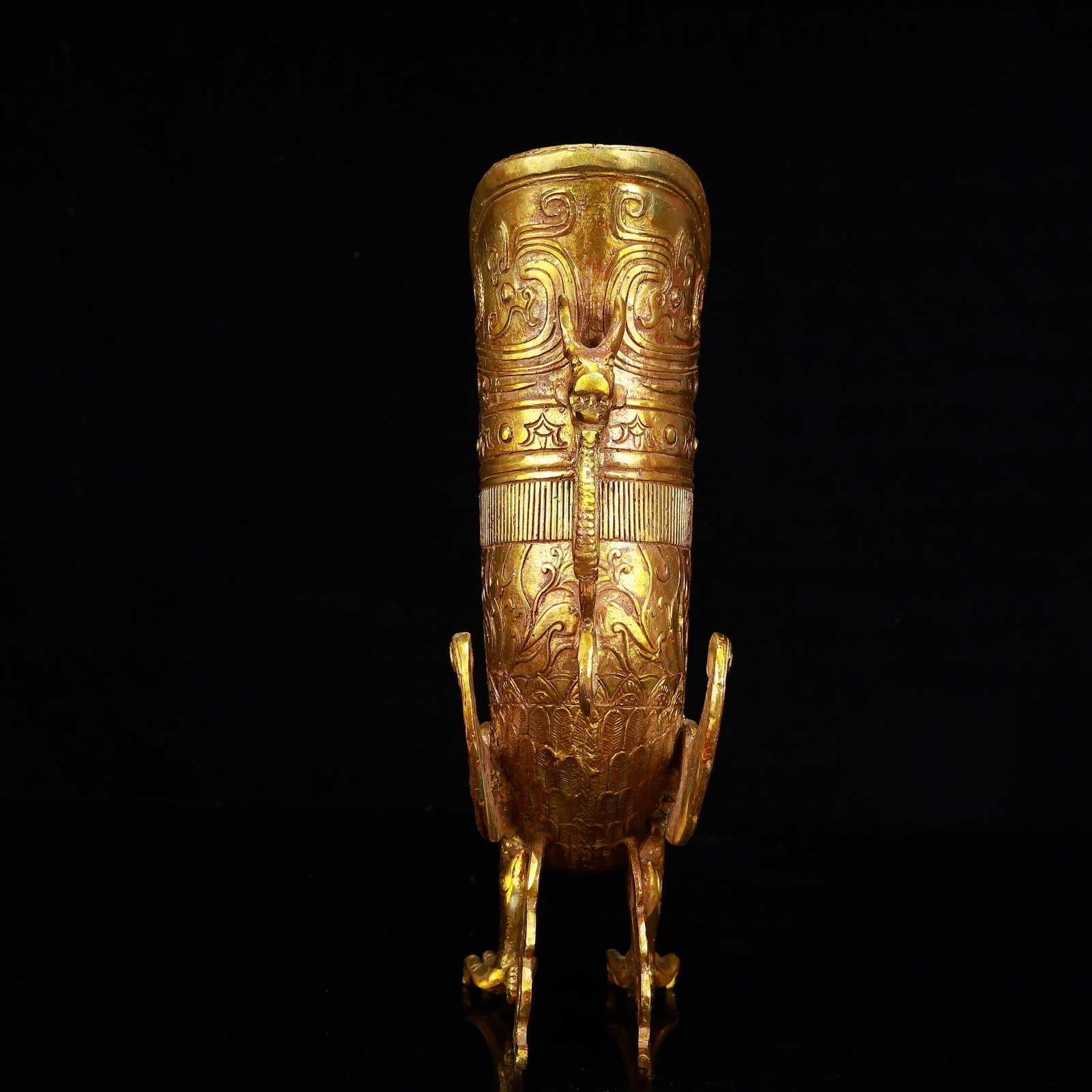 A Rare Gilt Bronze Phoenix Libation Goblet - 11