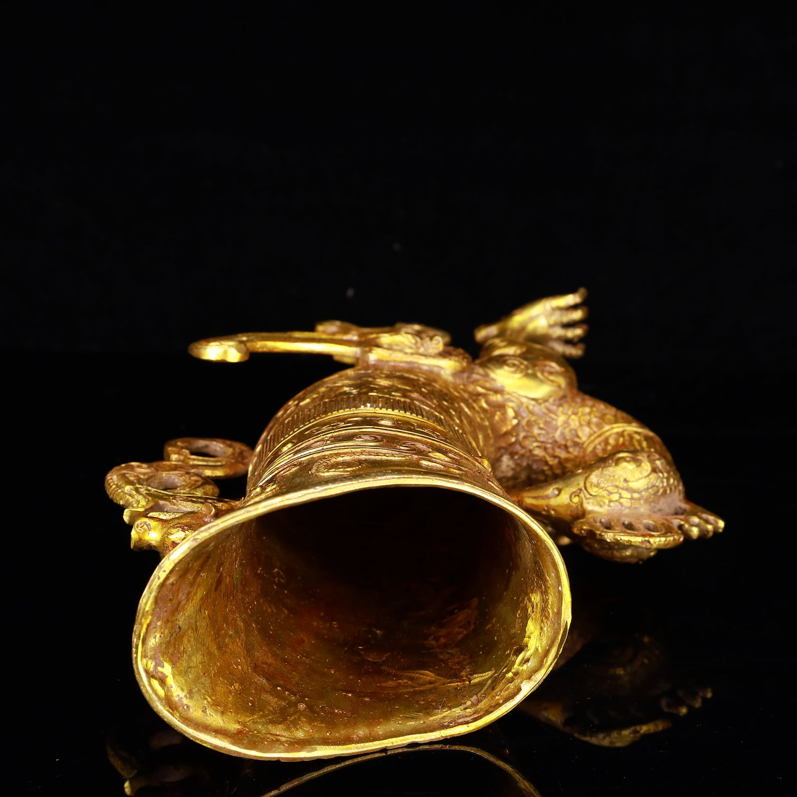 A Rare Gilt Bronze Phoenix Libation Goblet - 12