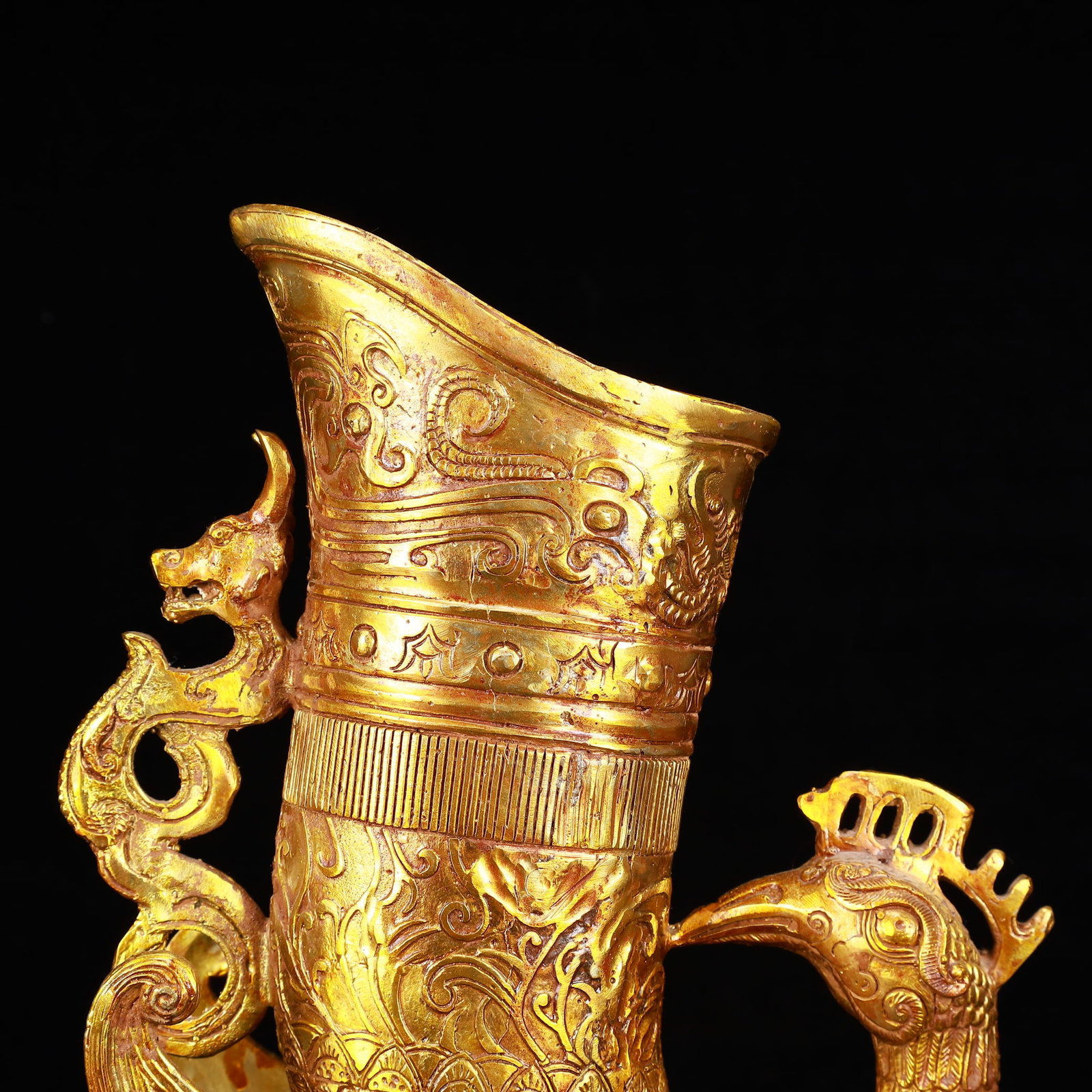 A Rare Gilt Bronze Phoenix Libation Goblet - 2