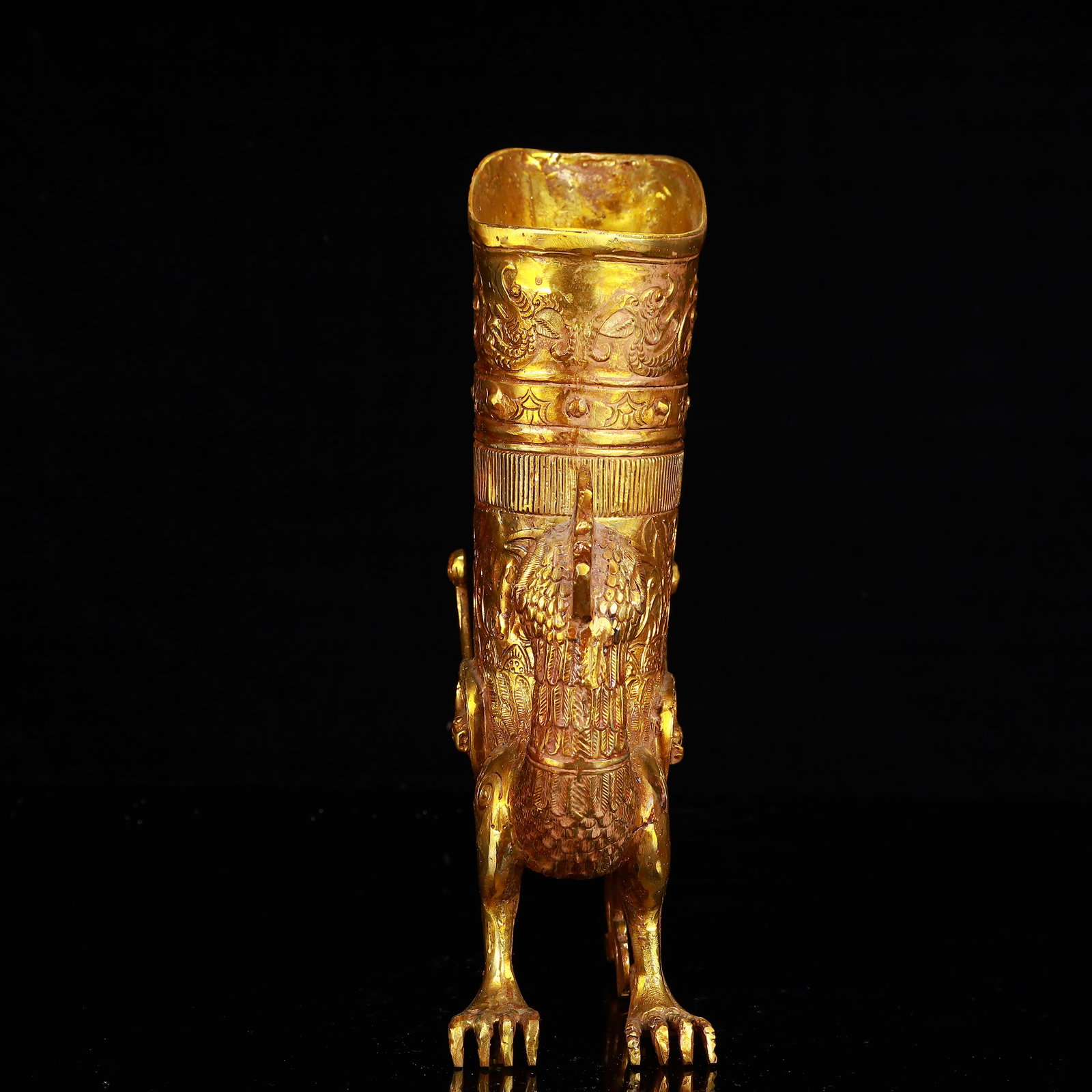 A Rare Gilt Bronze Phoenix Libation Goblet - 5
