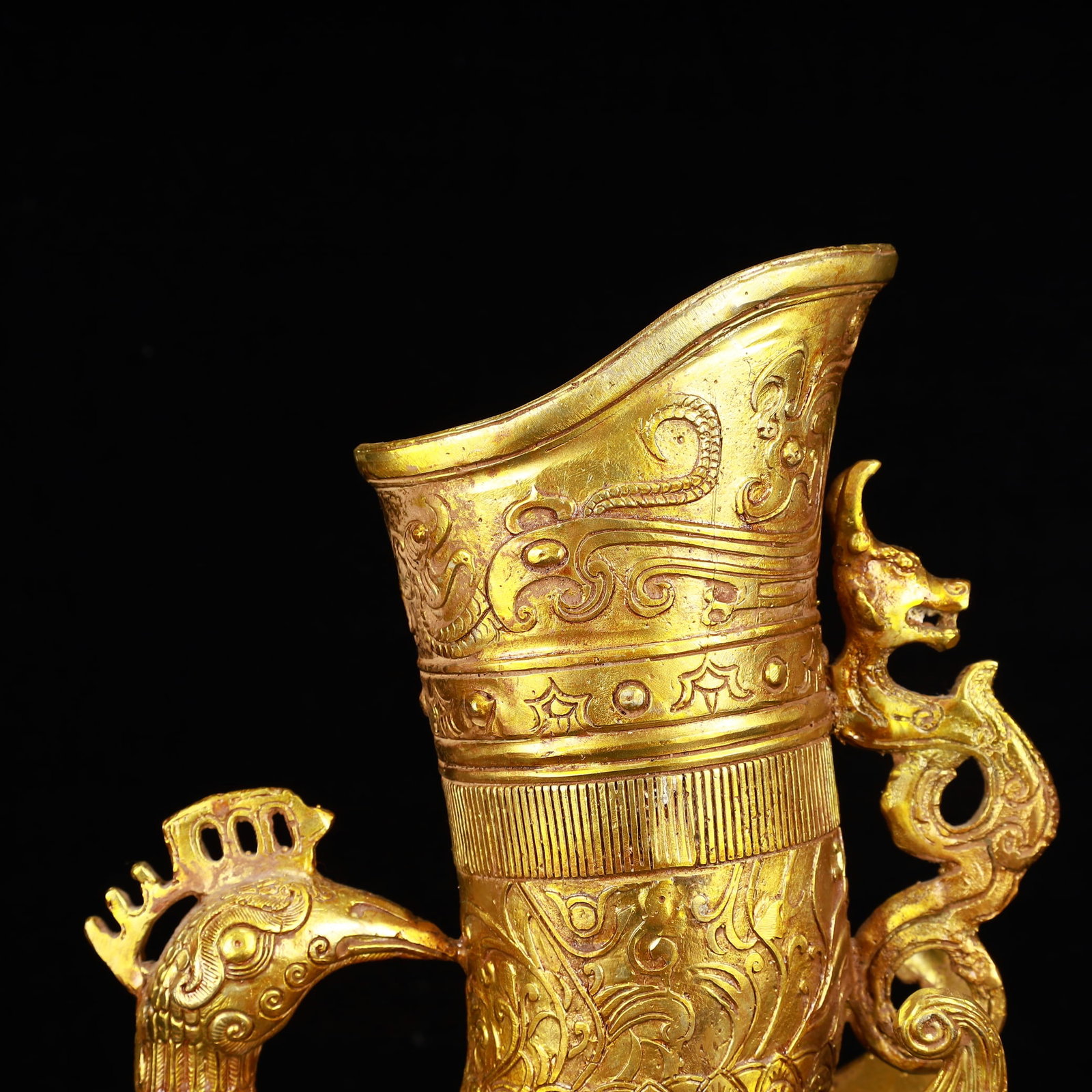 A Rare Gilt Bronze Phoenix Libation Goblet - 8