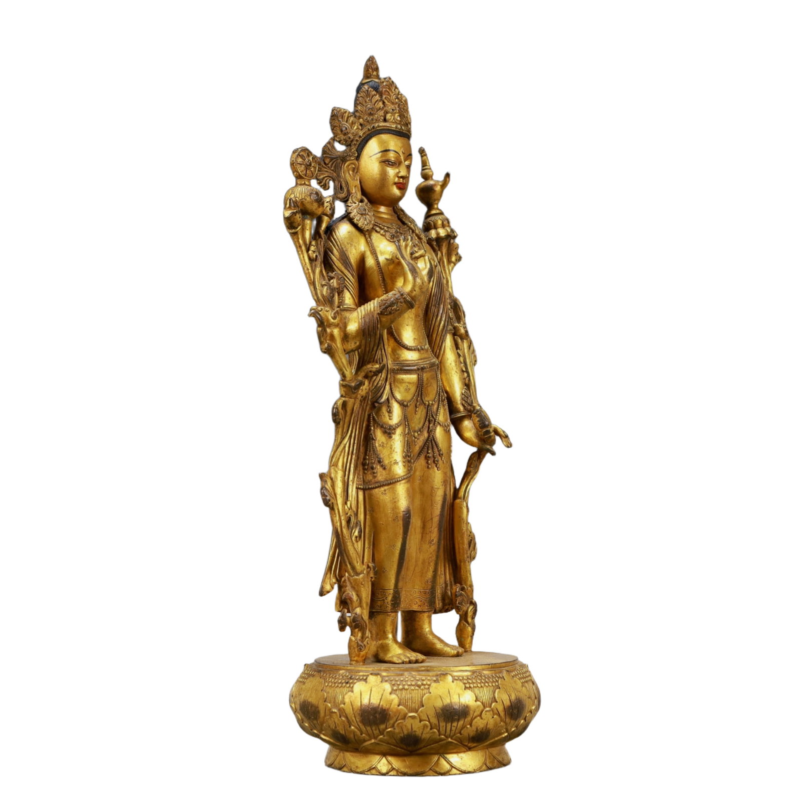 A Solemn Gilt Bronze Statue of Manjusri - 6