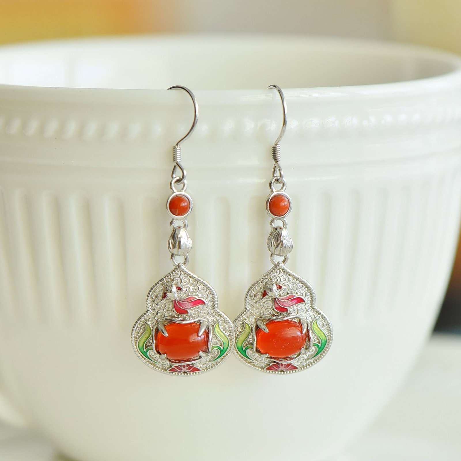 A Set of Fine Sterling Silver Inlaid Agate Gourd Jewelrys - 2