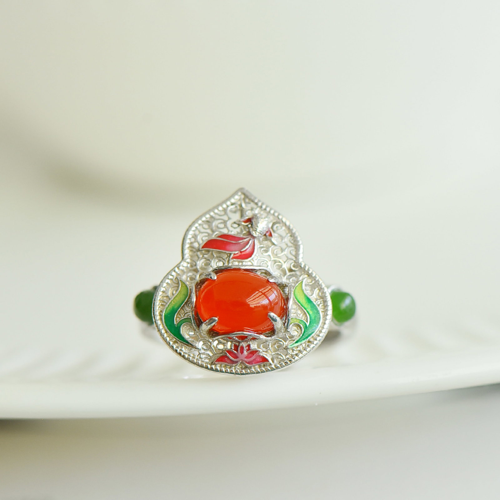 A Set of Fine Sterling Silver Inlaid Agate Gourd Jewelrys - 3