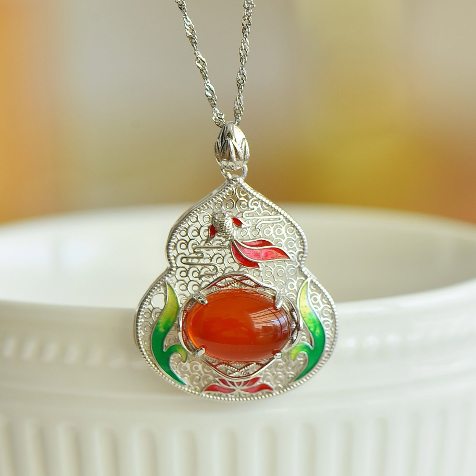A Set of Fine Sterling Silver Inlaid Agate Gourd Jewelrys - 4