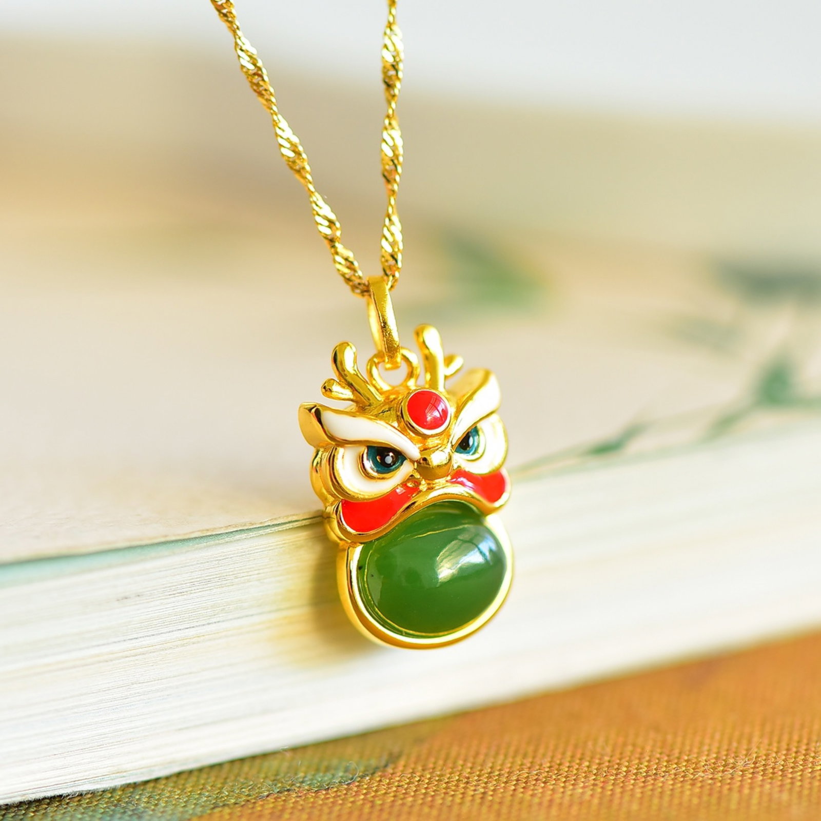 An Exquisite Sterling Silver-Gold Plated Inlaid Jasper Enamel Pendant - 2
