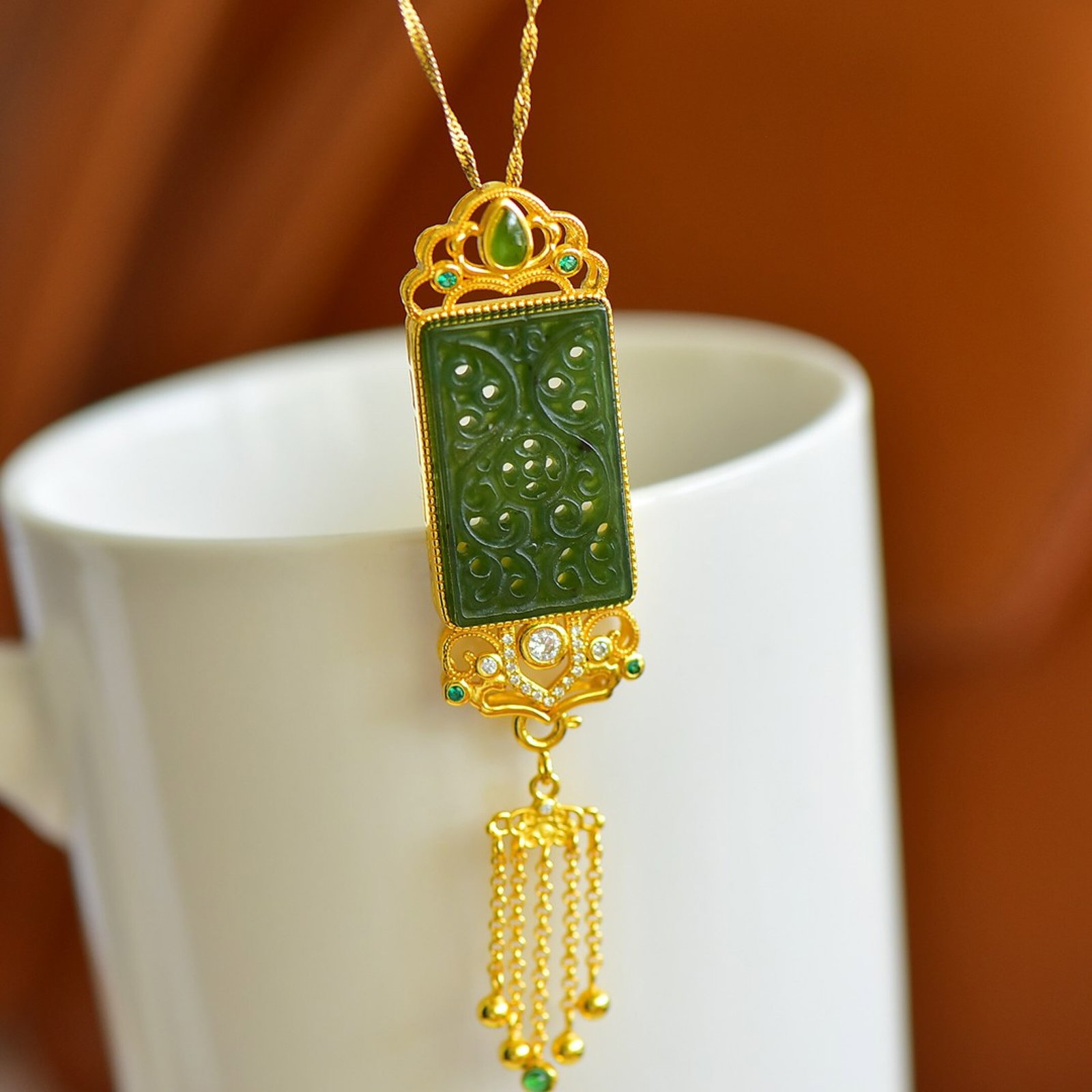 A Set of Fine Sterling Silver-Gold Plated Inlaid Jasper Jewelry,Inlaid Diamonds - 2