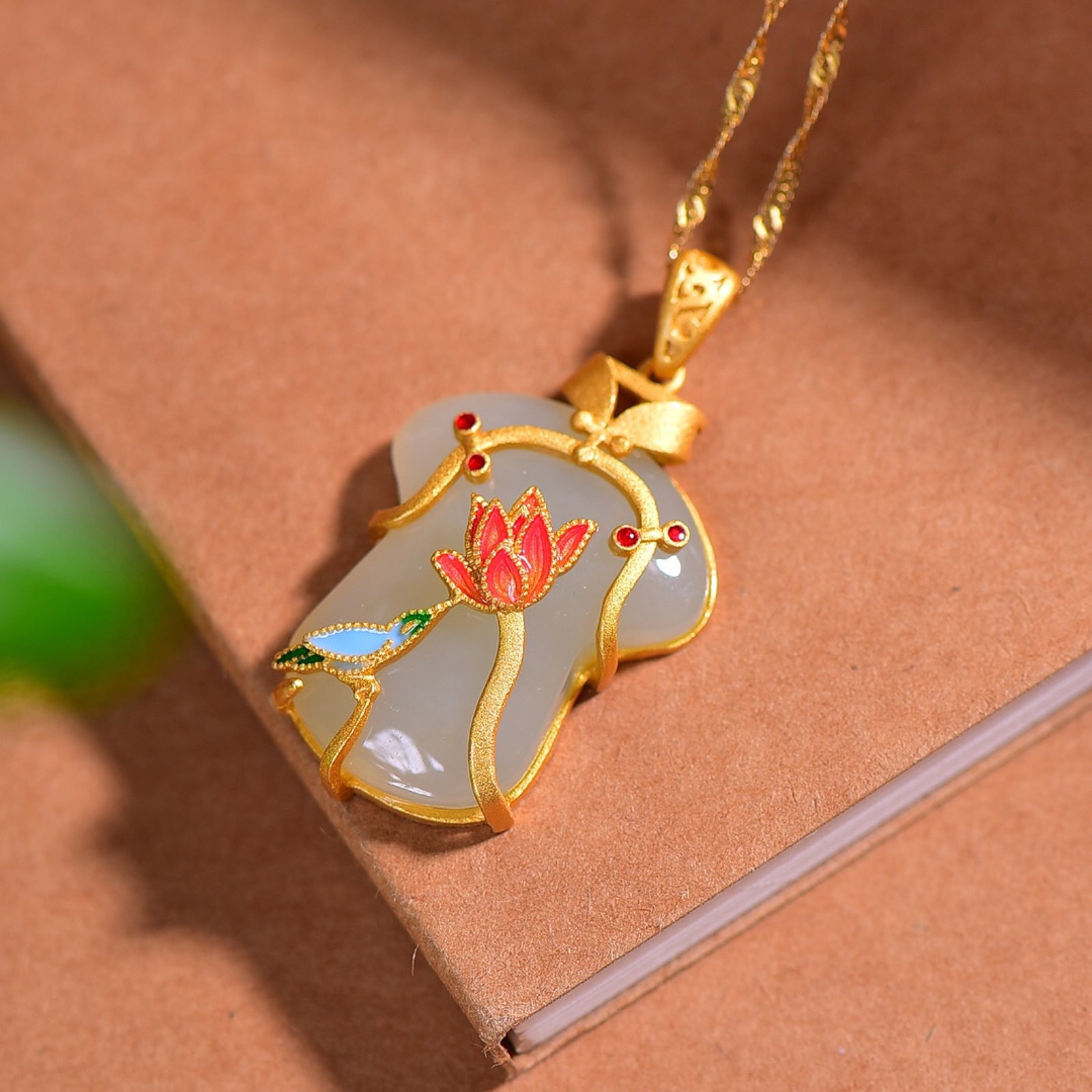 An Exquisite Sterling Silver-Gold Plated Inlaid White Jade Enamel Pendant - 2