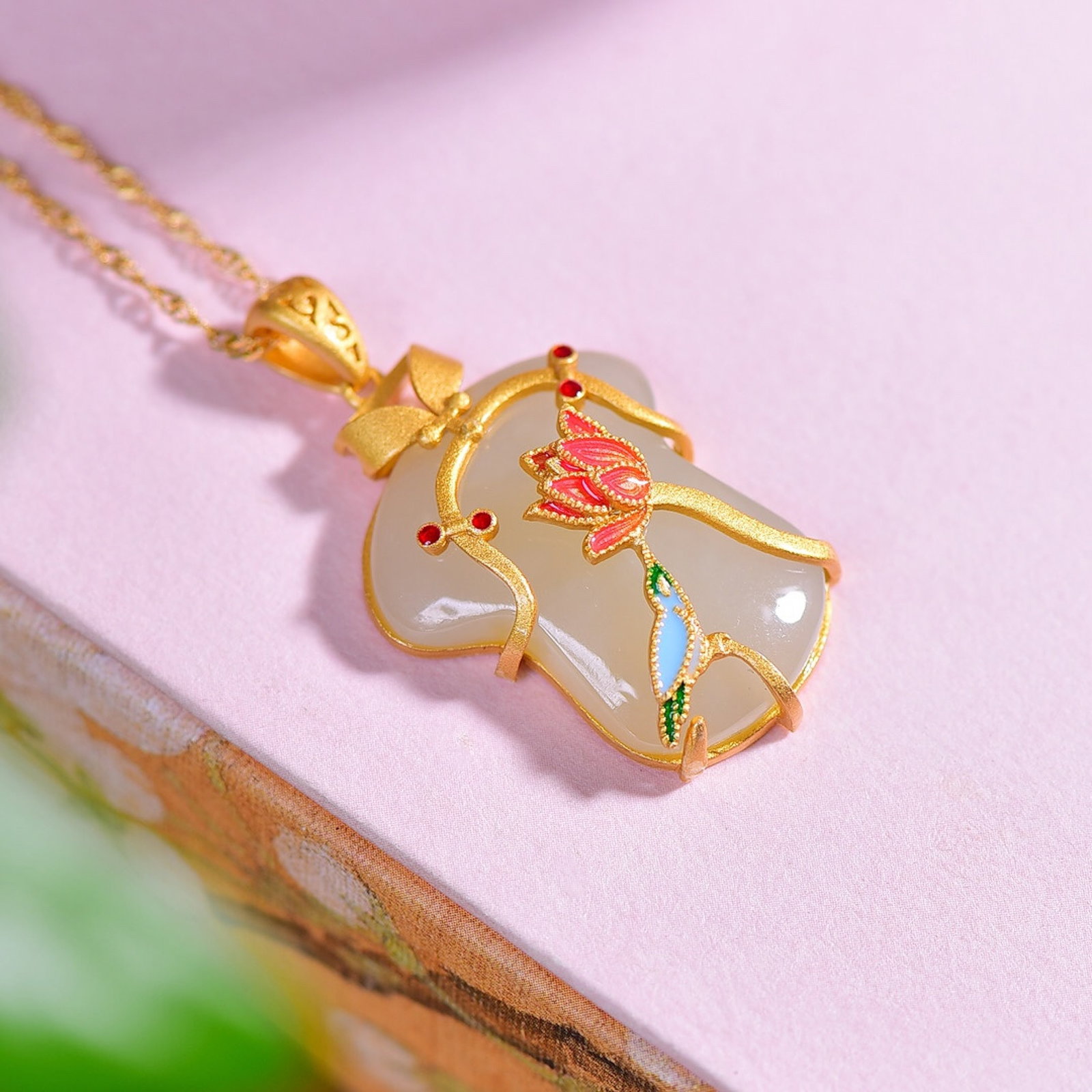 An Exquisite Sterling Silver-Gold Plated Inlaid White Jade Enamel Pendant - 3