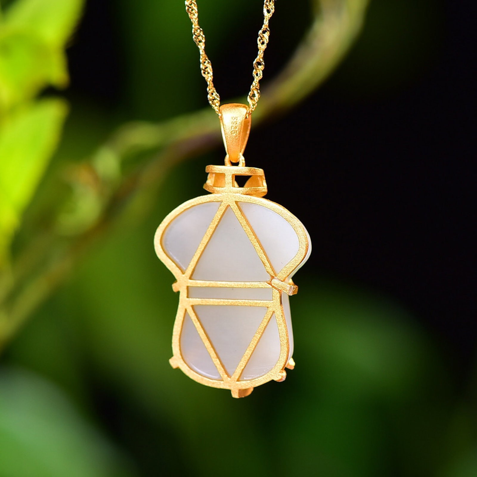 An Exquisite Sterling Silver-Gold Plated Inlaid White Jade Enamel Pendant - 5
