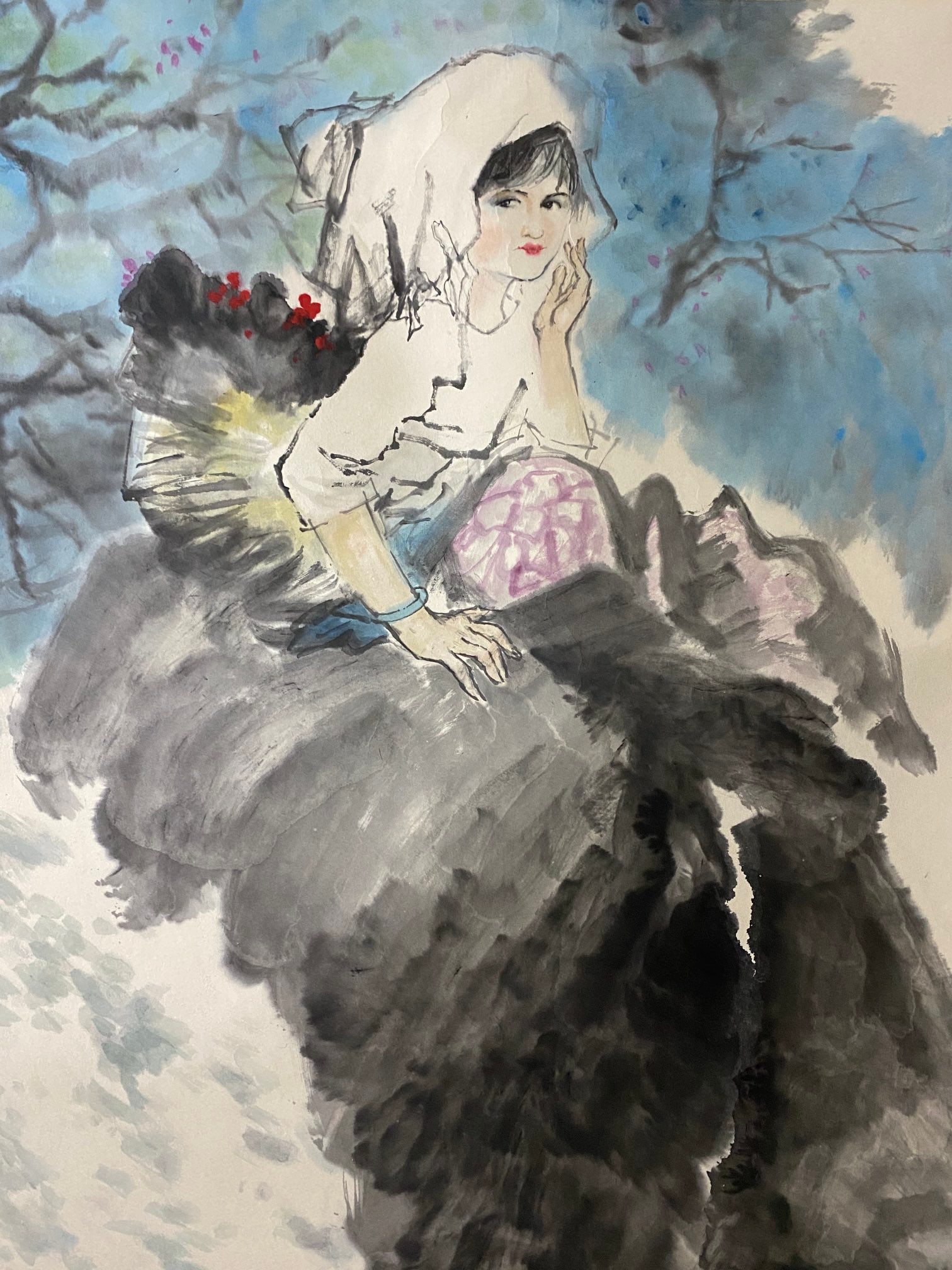 A Chinese Ink Painting of Figure on Paper,Zhou Sicong - 5