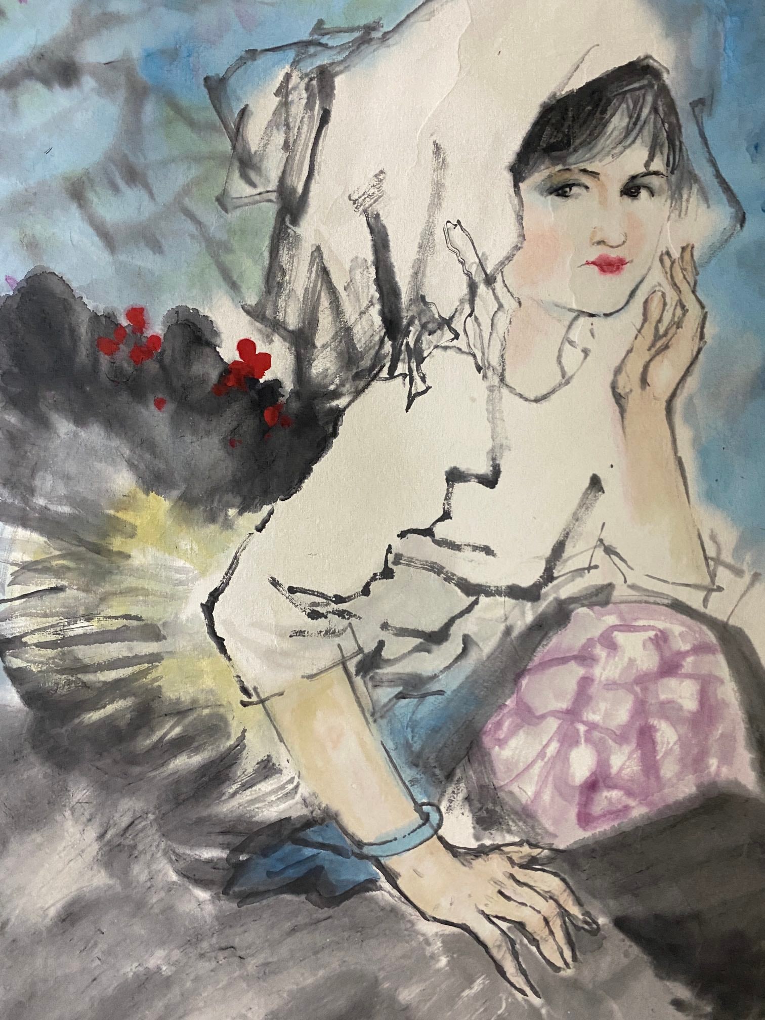 A Chinese Ink Painting of Figure on Paper,Zhou Sicong - 6