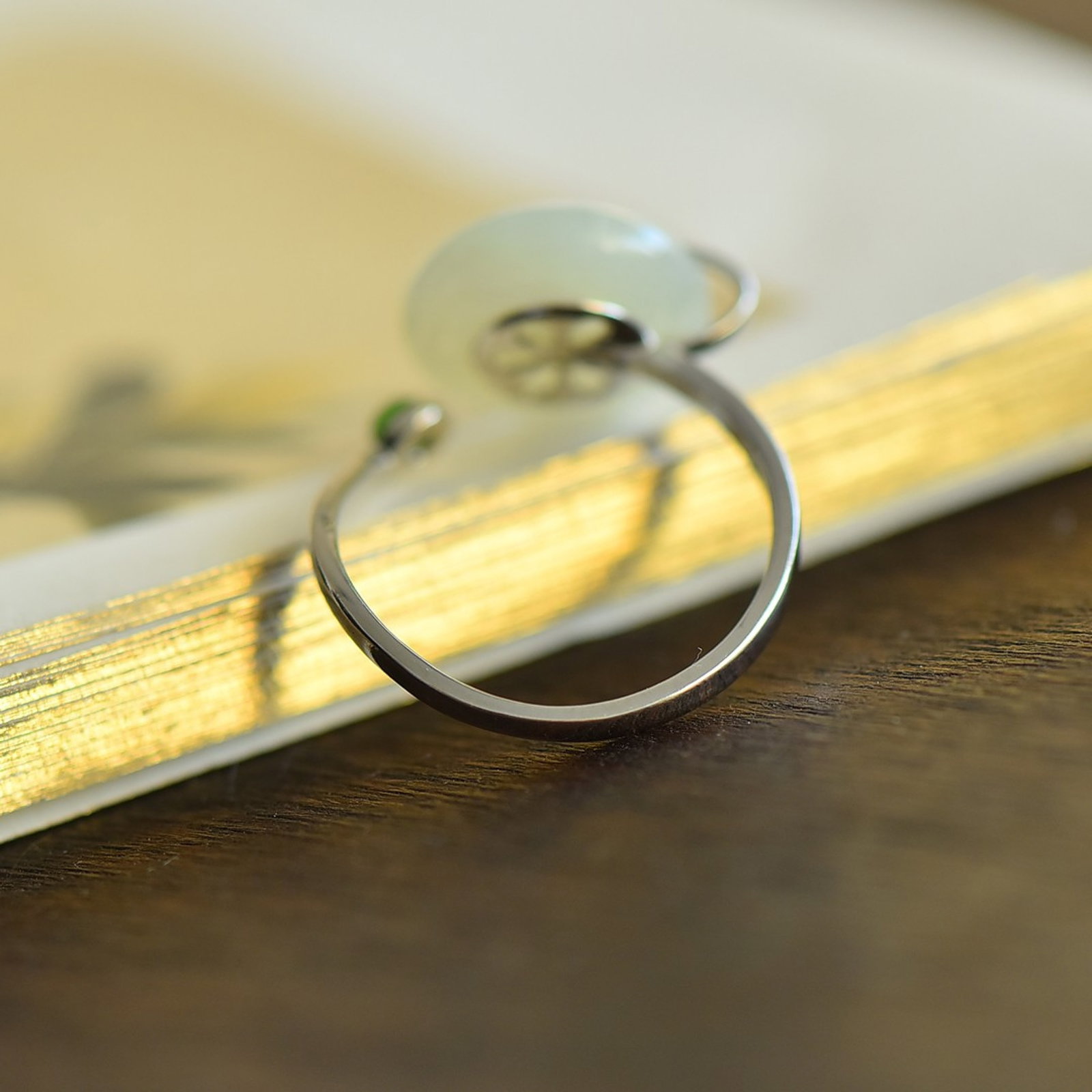 An Exquisite Sterling Silver Inlaid White Jade Enamel Ring - 5