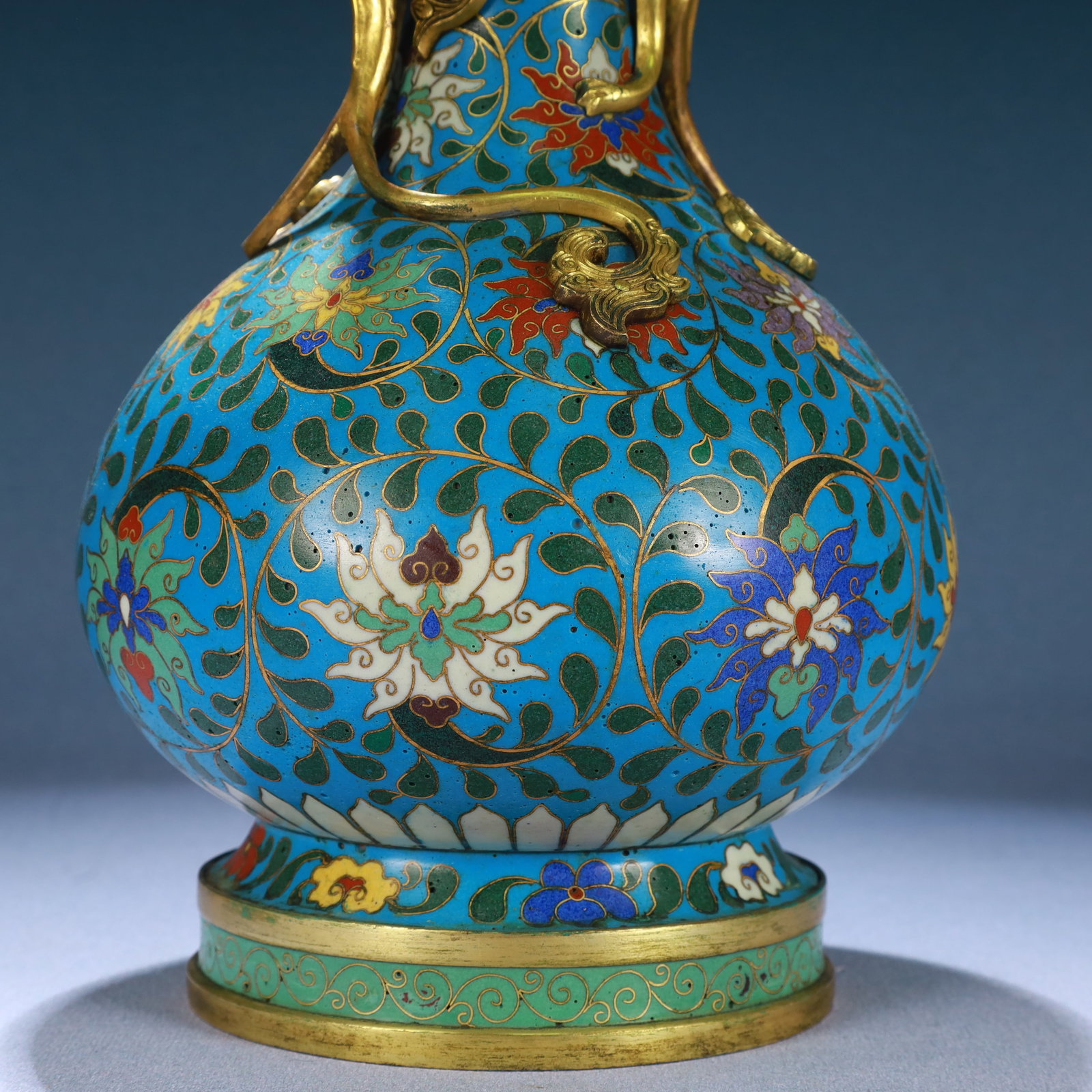 A Rare Cloisonne Lotus Pattern Dragon-Ears Vase - 3