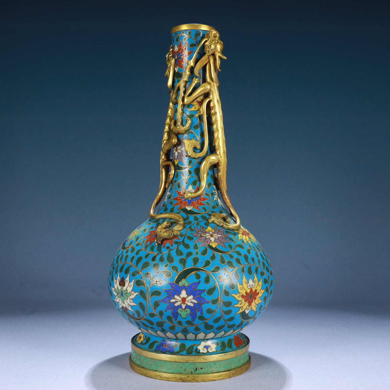 A Rare Cloisonne Lotus Pattern Dragon-Ears Vase - 4