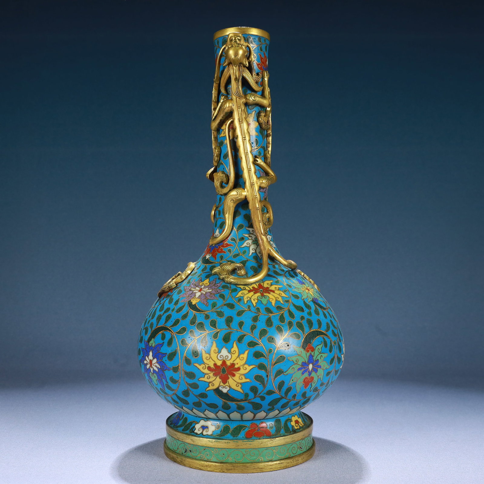 A Rare Cloisonne Lotus Pattern Dragon-Ears Vase - 5
