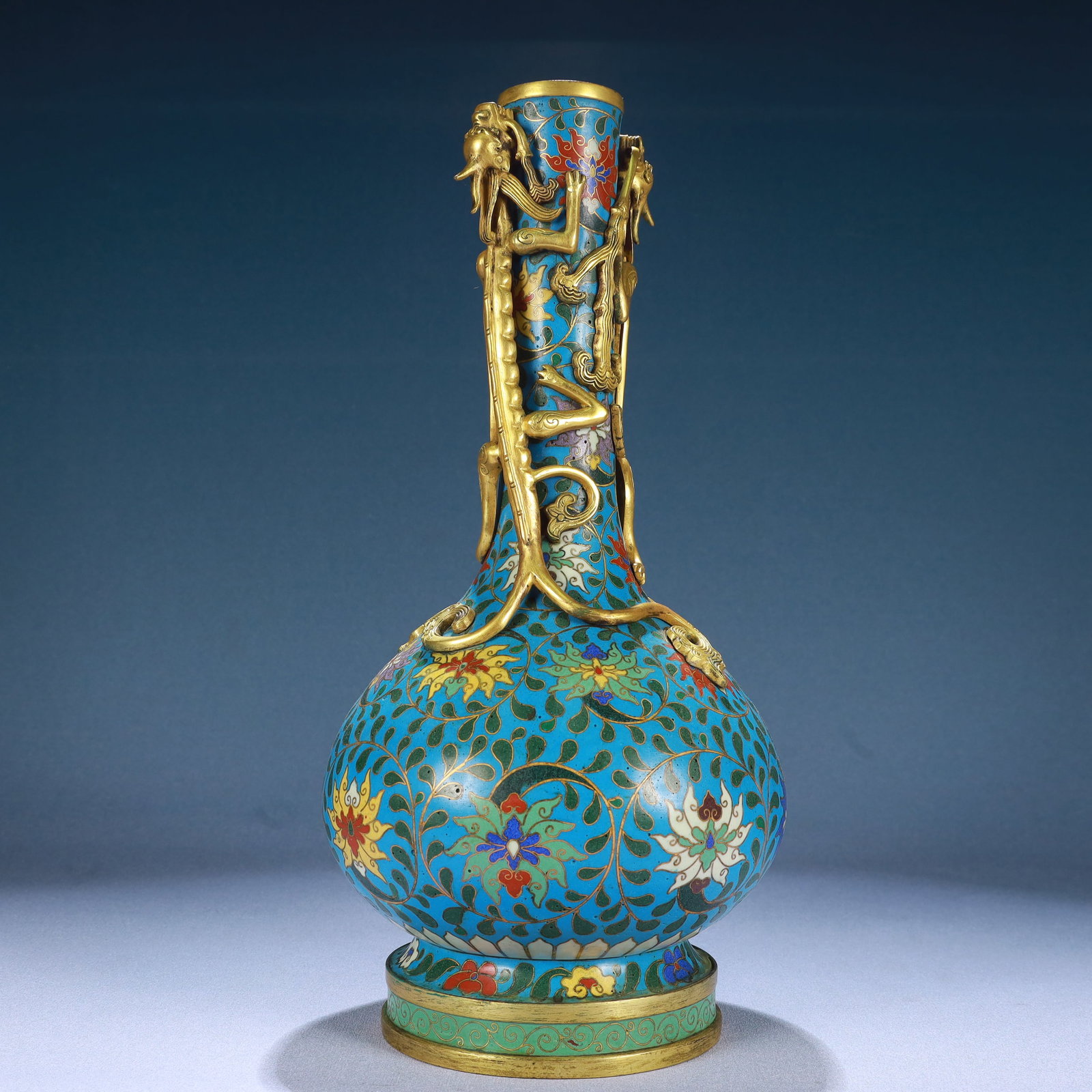 A Rare Cloisonne Lotus Pattern Dragon-Ears Vase - 6