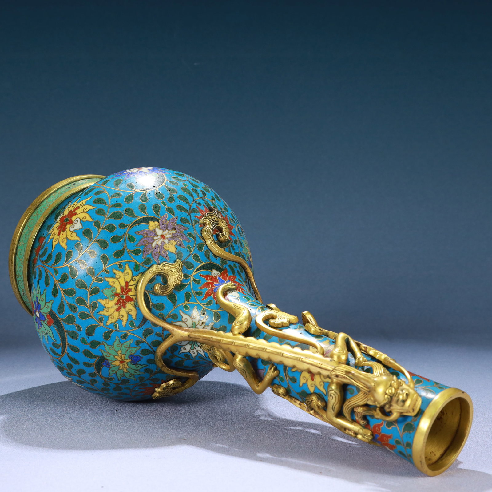 A Rare Cloisonne Lotus Pattern Dragon-Ears Vase - 8