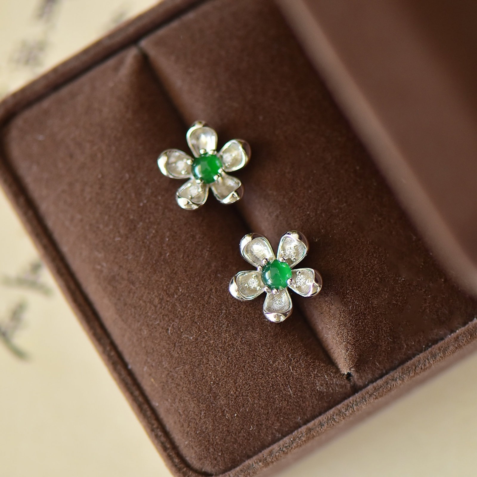 A Pair of Exquisite Sterling Silver Inlaid Jadeite Earrings,Inlaid Diamond - 3