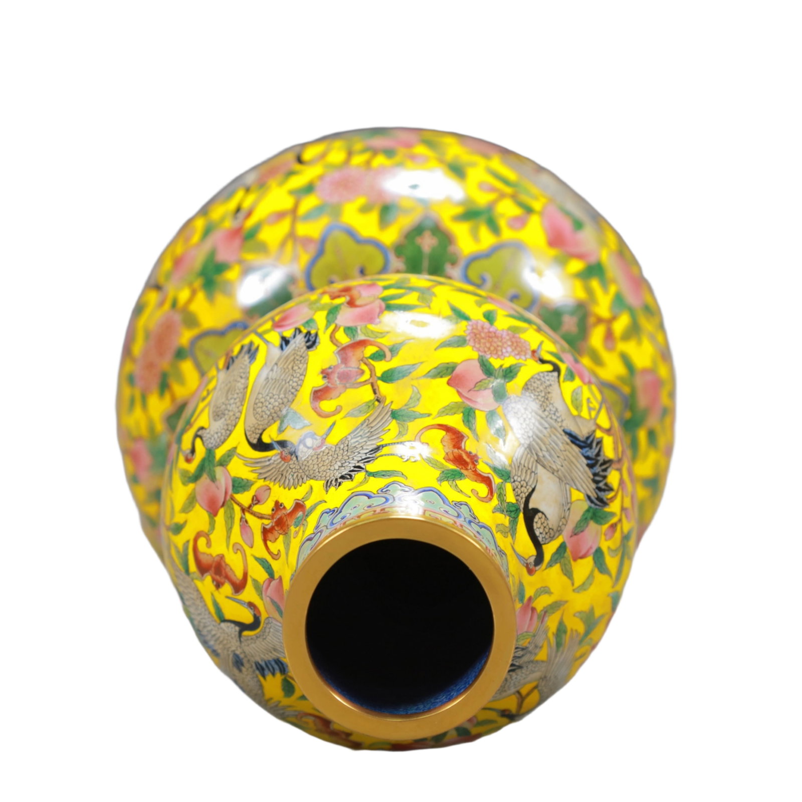 A Rare Painted Enamel Crane and Peach Pattern Gourd-Shaped Vase - 10