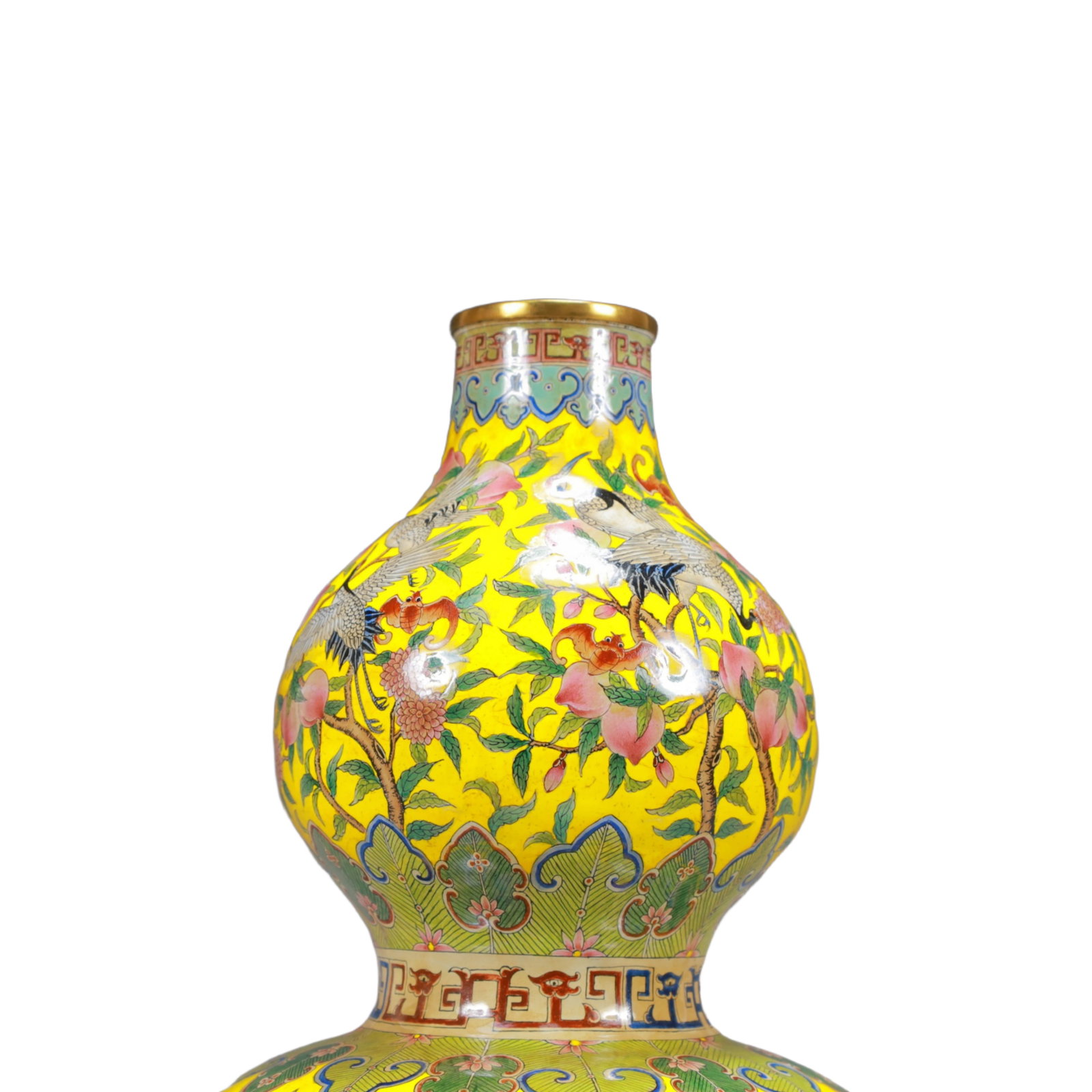 A Rare Painted Enamel Crane and Peach Pattern Gourd-Shaped Vase - 2