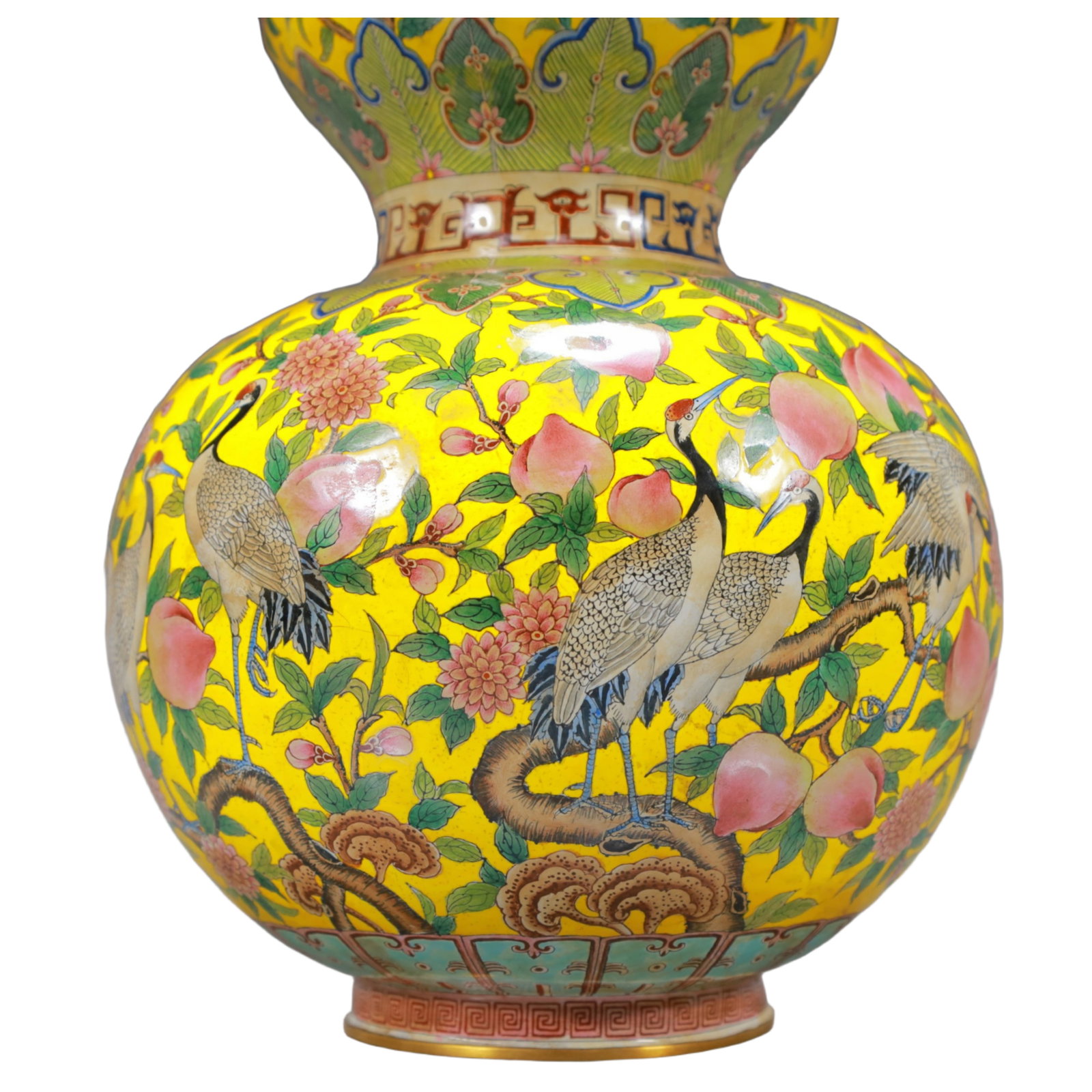 A Rare Painted Enamel Crane and Peach Pattern Gourd-Shaped Vase - 3