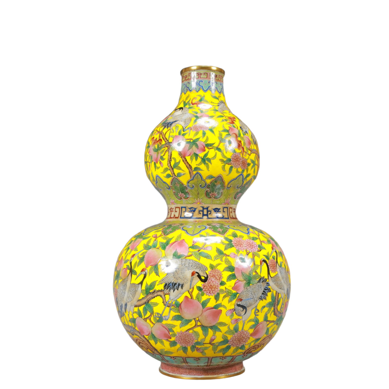 A Rare Painted Enamel Crane and Peach Pattern Gourd-Shaped Vase - 4