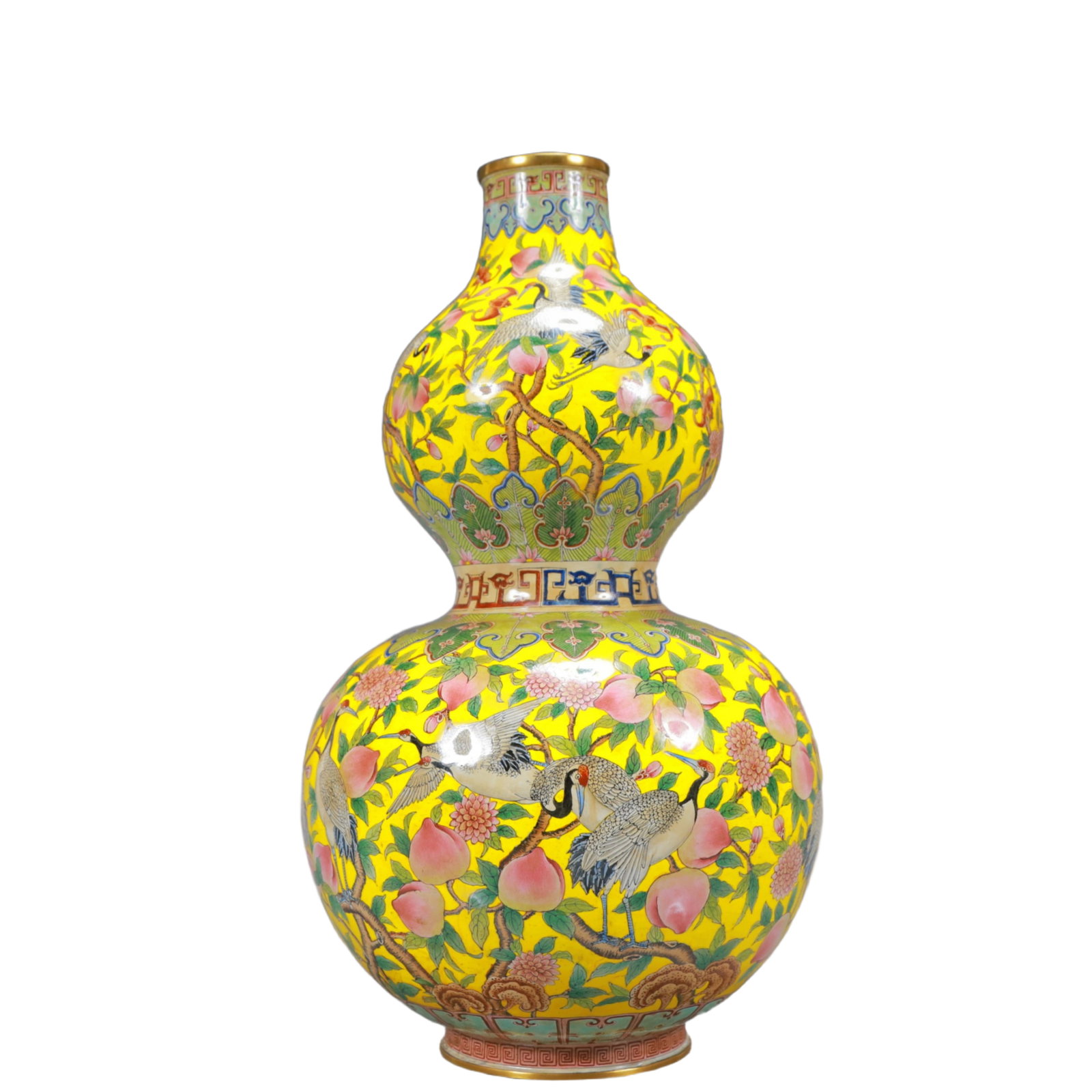 A Rare Painted Enamel Crane and Peach Pattern Gourd-Shaped Vase - 6
