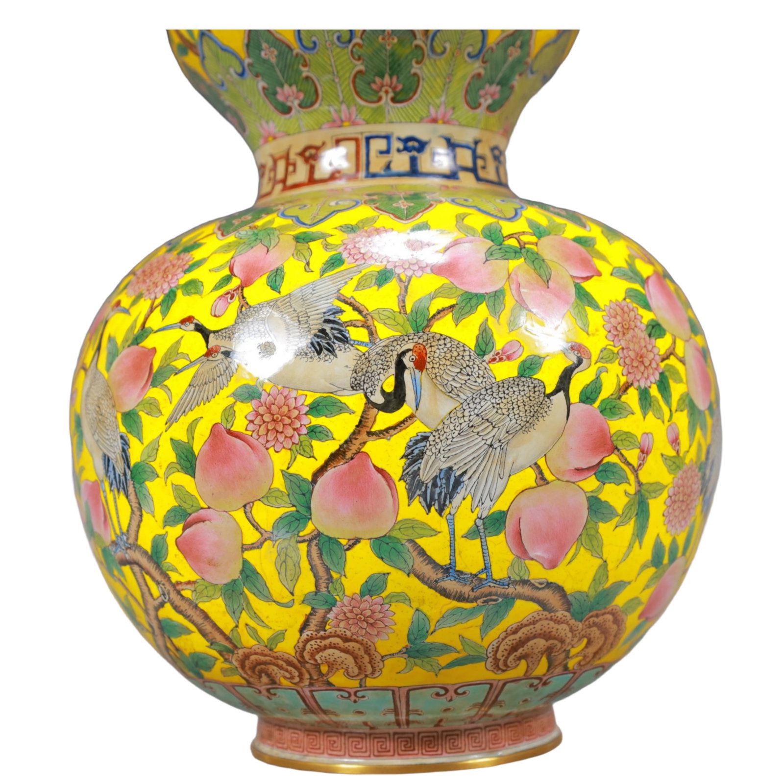 A Rare Painted Enamel Crane and Peach Pattern Gourd-Shaped Vase - 7