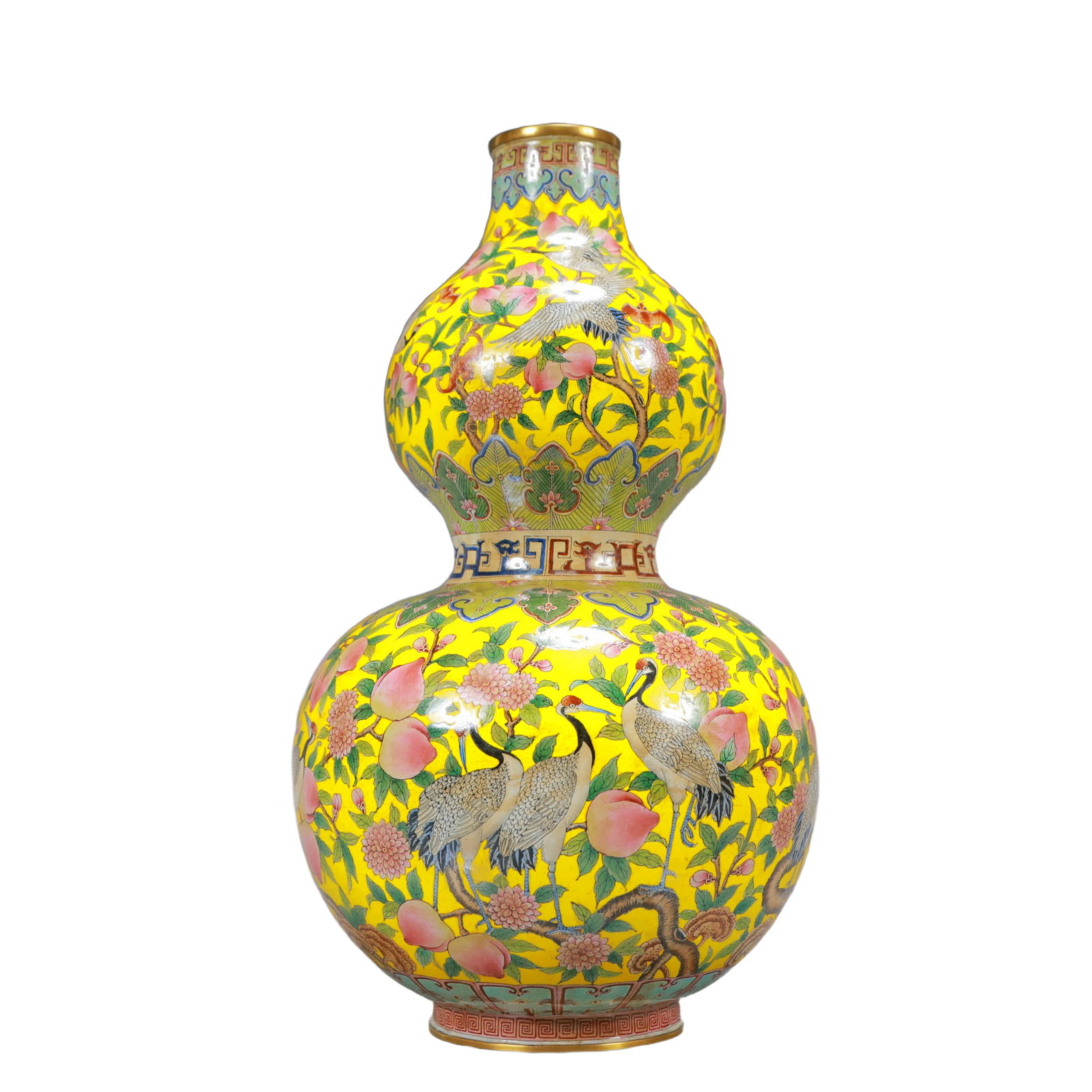 A Rare Painted Enamel Crane and Peach Pattern Gourd-Shaped Vase - 8