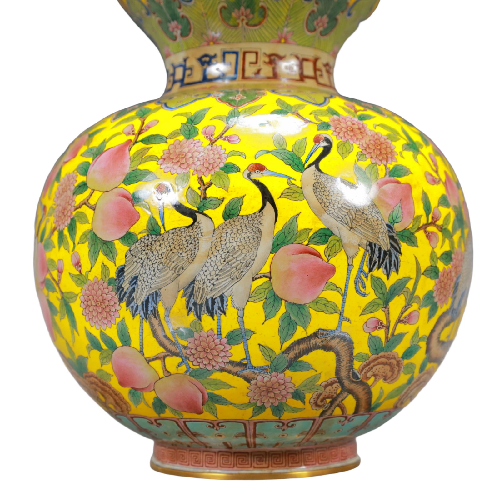 A Rare Painted Enamel Crane and Peach Pattern Gourd-Shaped Vase - 9
