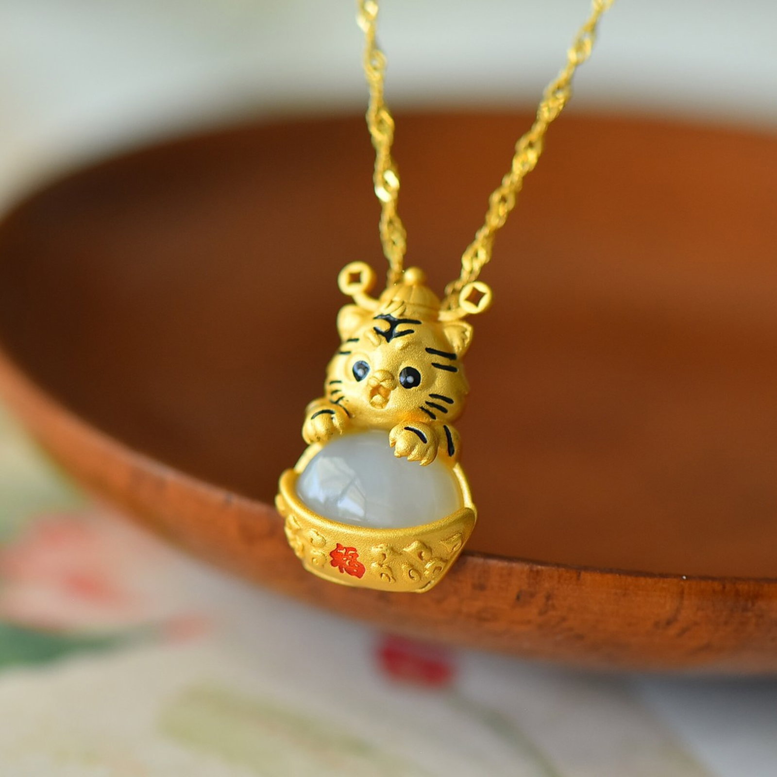 An Exquisite Sterling Silver-Gold Plated Inlaid White Jade Pendant - 2