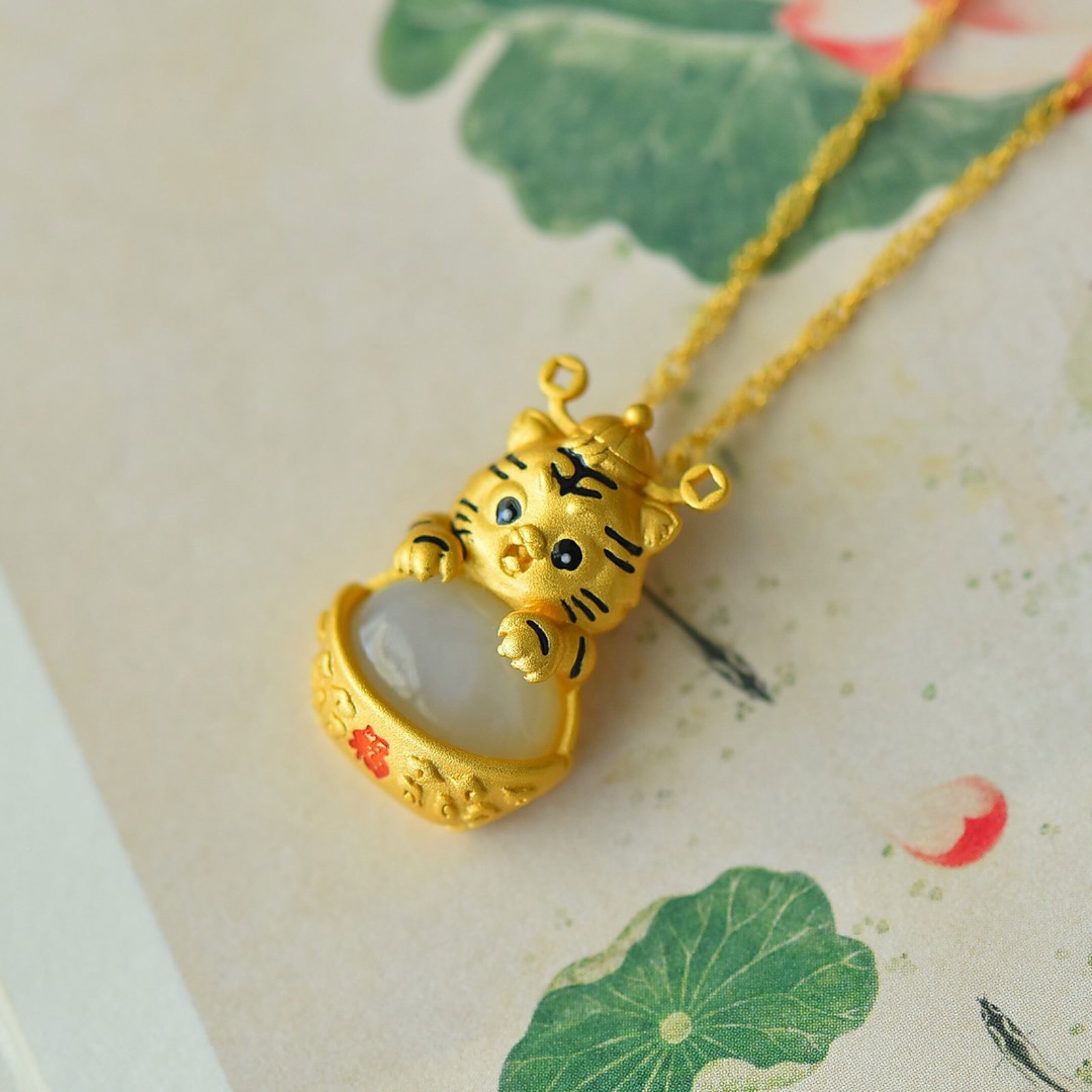 An Exquisite Sterling Silver-Gold Plated Inlaid White Jade Pendant - 3