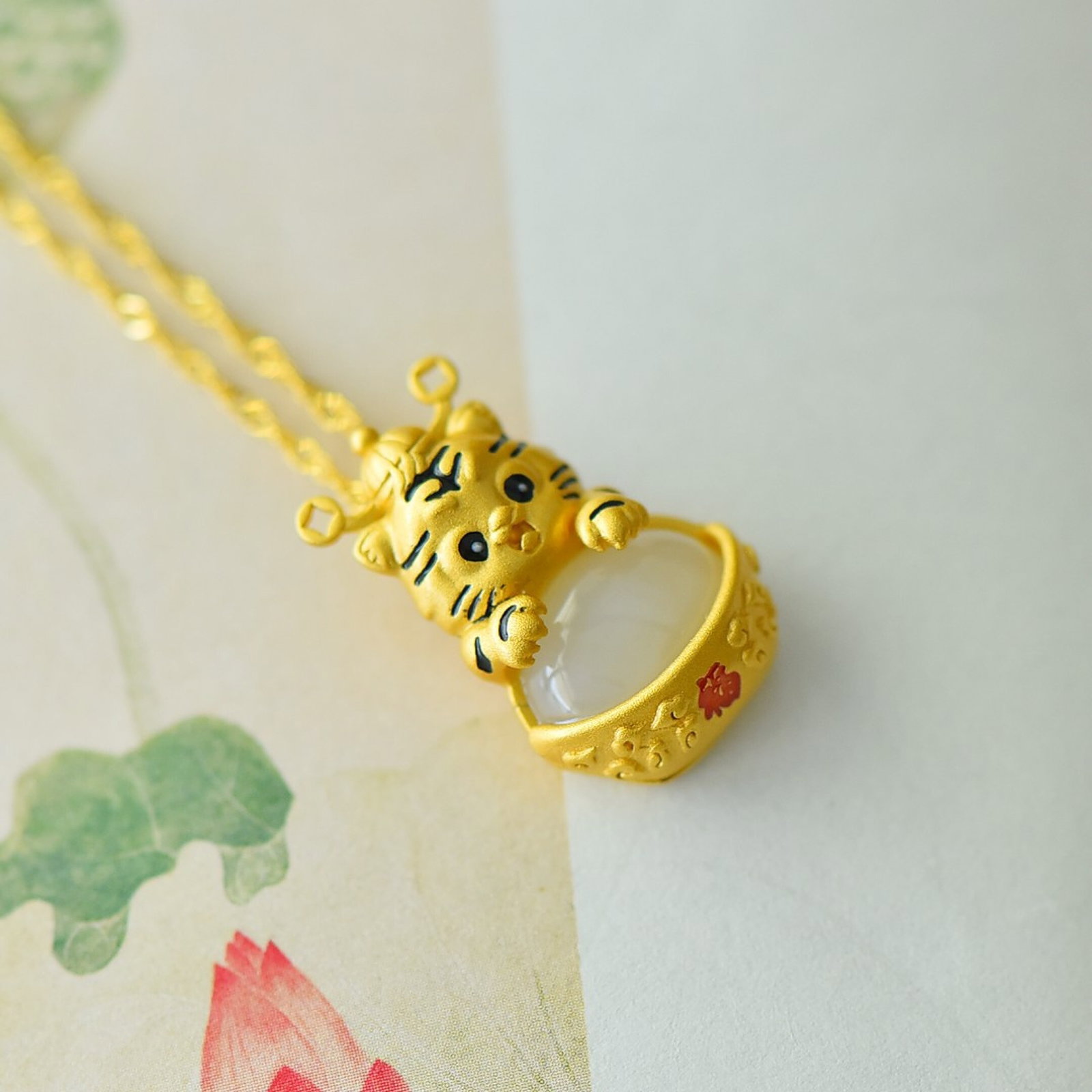An Exquisite Sterling Silver-Gold Plated Inlaid White Jade Pendant - 4