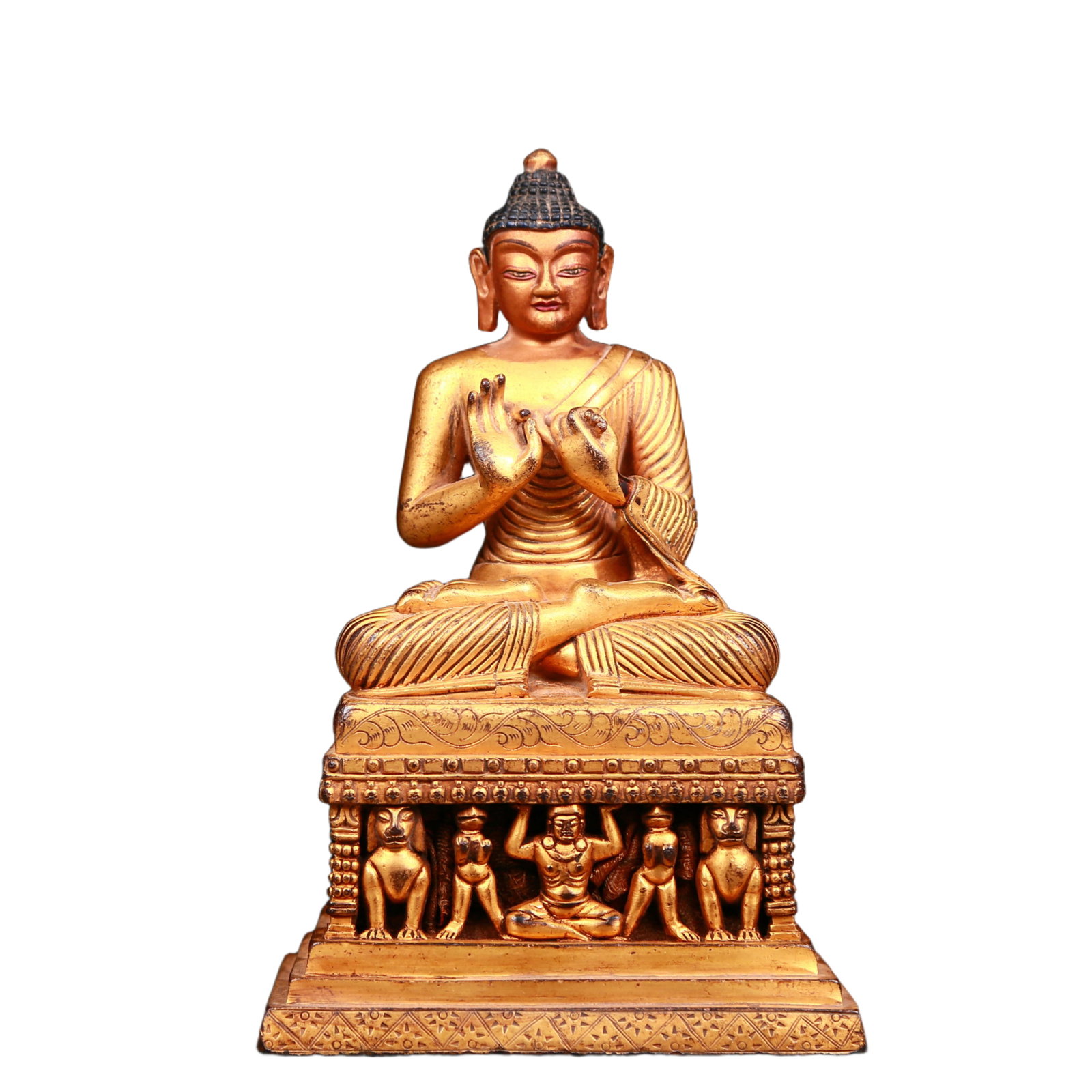 An exquisite gilt bronze statue of Sakyamuni: Estimated Value:3800-7600 fine gilt bronze statue of Sakyamuni with inscription, Qing Dynasty, China. The face of the Buddha has a calm, kind and serene expression, and the hands and fingers show