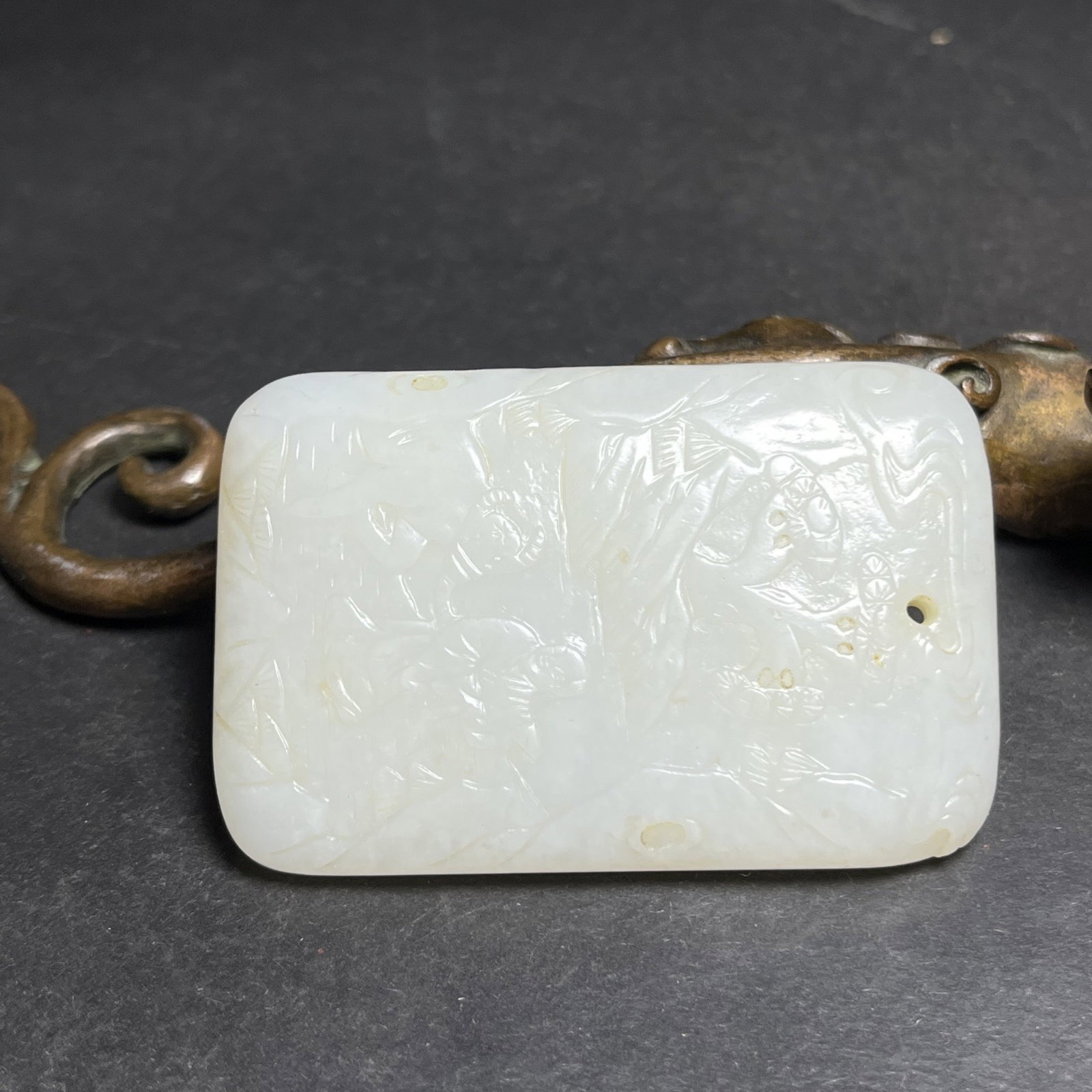 An Exquisite White Jade Landscape and Figure Pattern Pendant,With Poem - 2