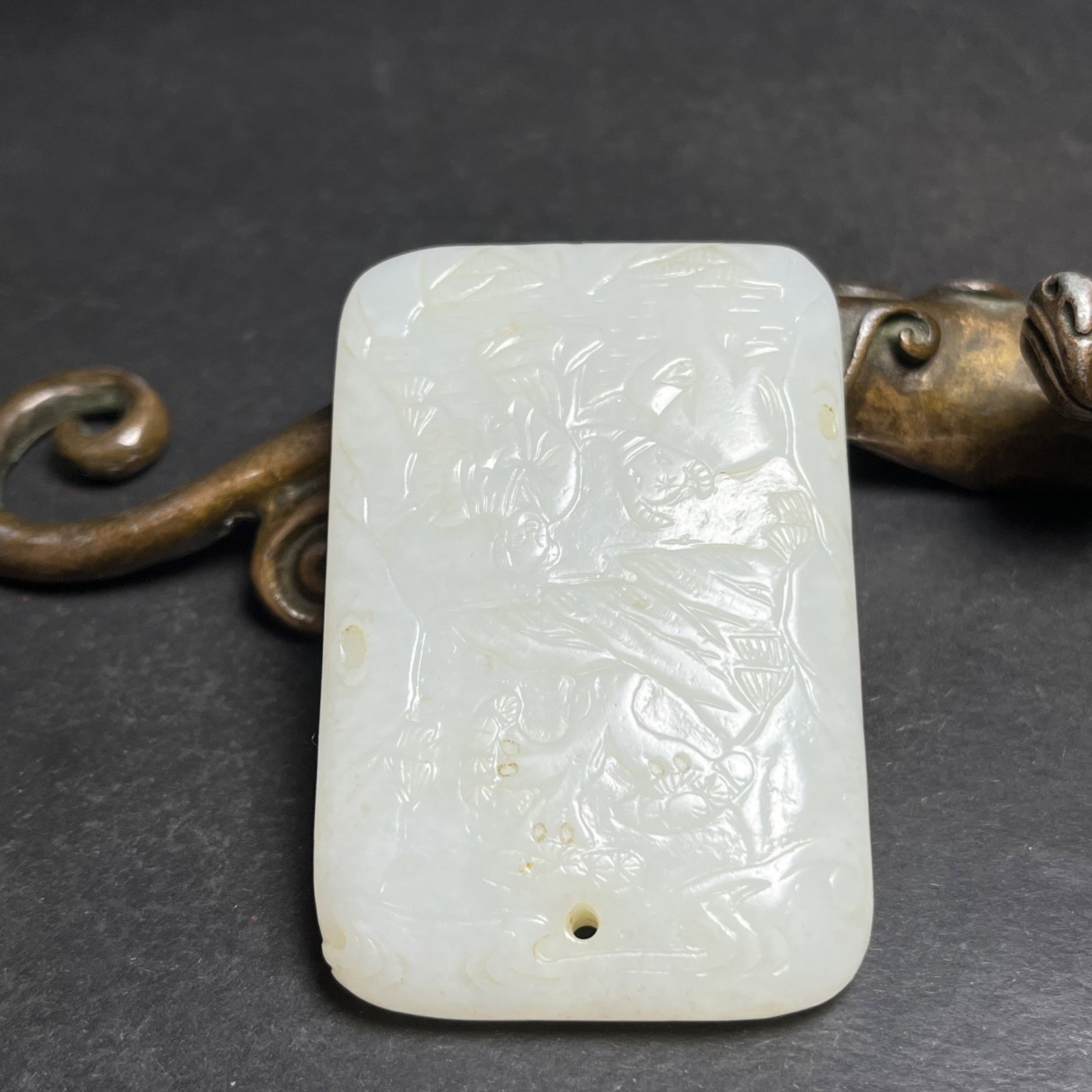 An Exquisite White Jade Landscape and Figure Pattern Pendant,With Poem - 3
