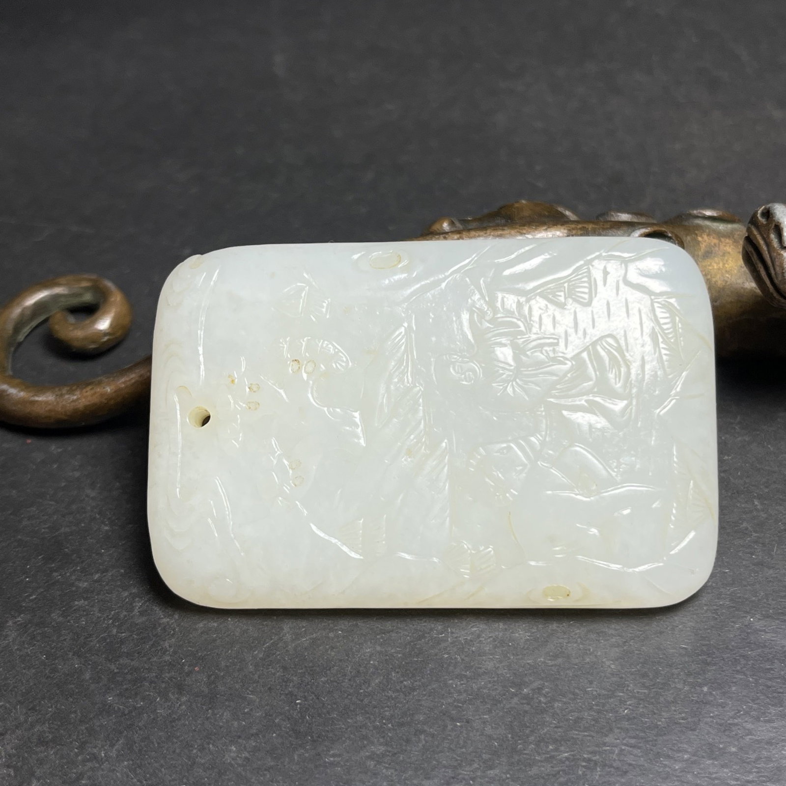 An Exquisite White Jade Landscape and Figure Pattern Pendant,With Poem - 4