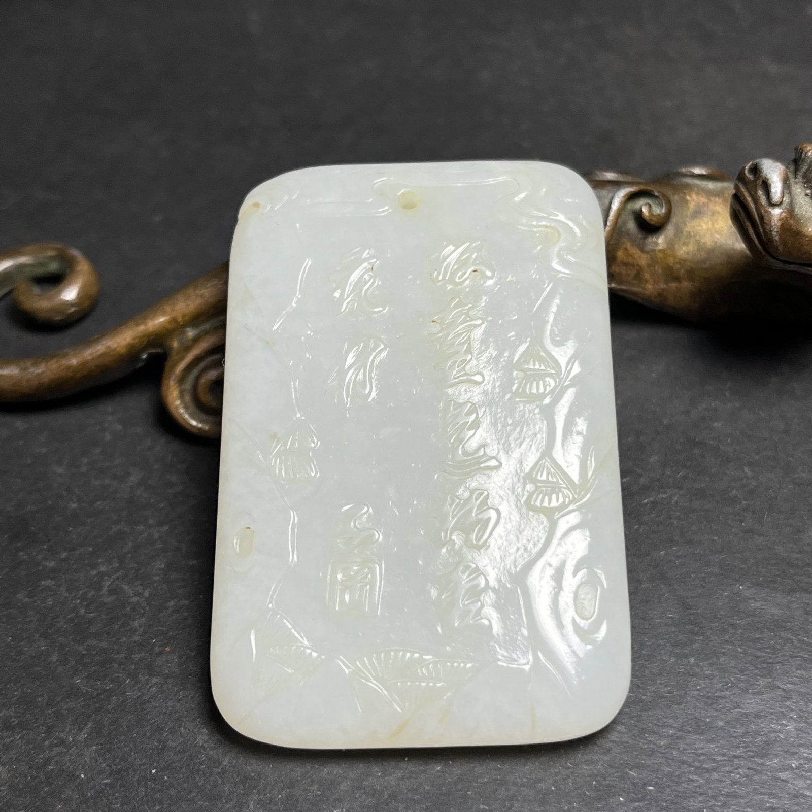 An Exquisite White Jade Landscape and Figure Pattern Pendant,With Poem - 5