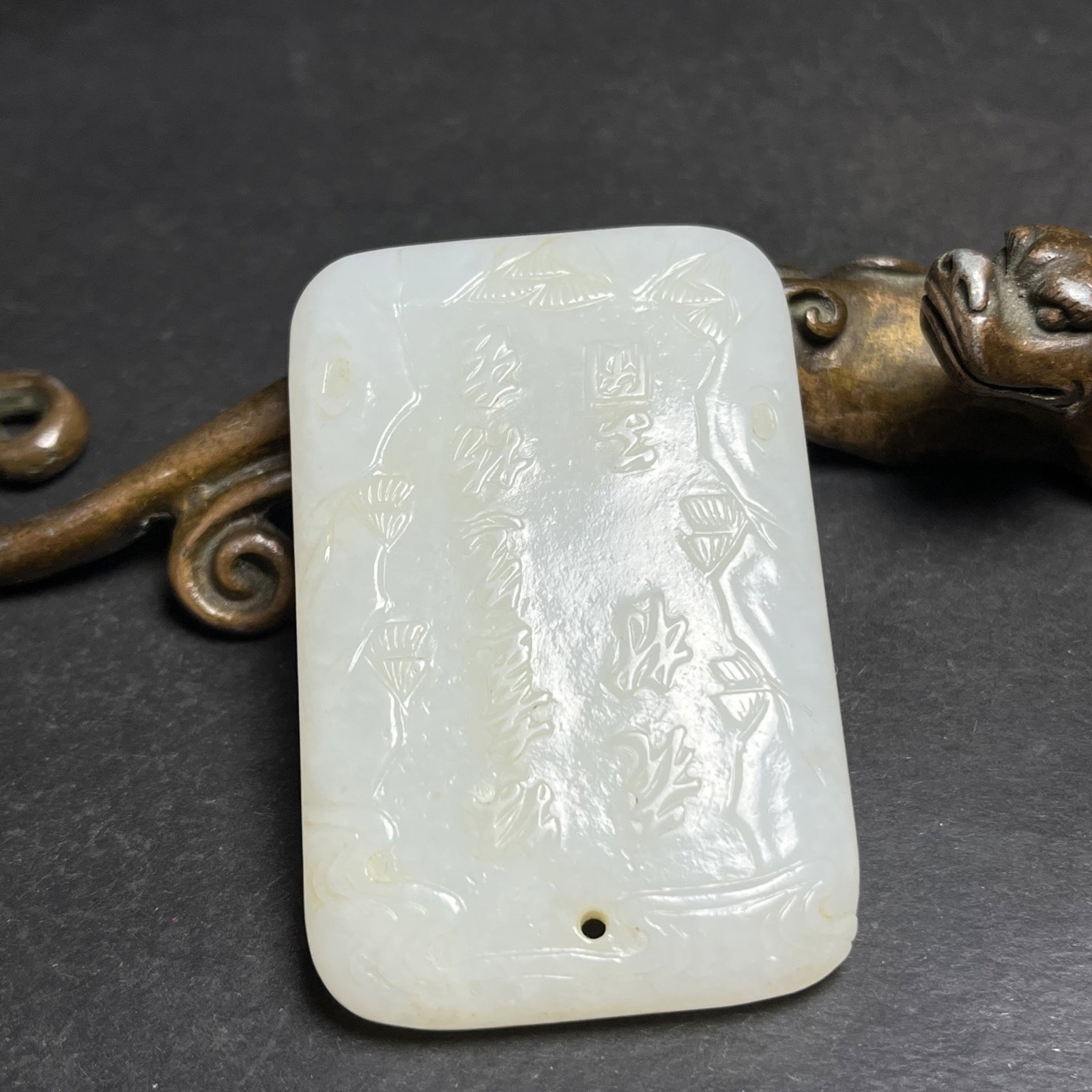 An Exquisite White Jade Landscape and Figure Pattern Pendant,With Poem - 7