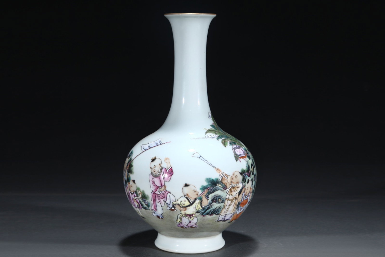 A Rare Famille-Rose Painted Gold Character and Story Pattern Vase,With Vertical Scroll Painting o... - 2