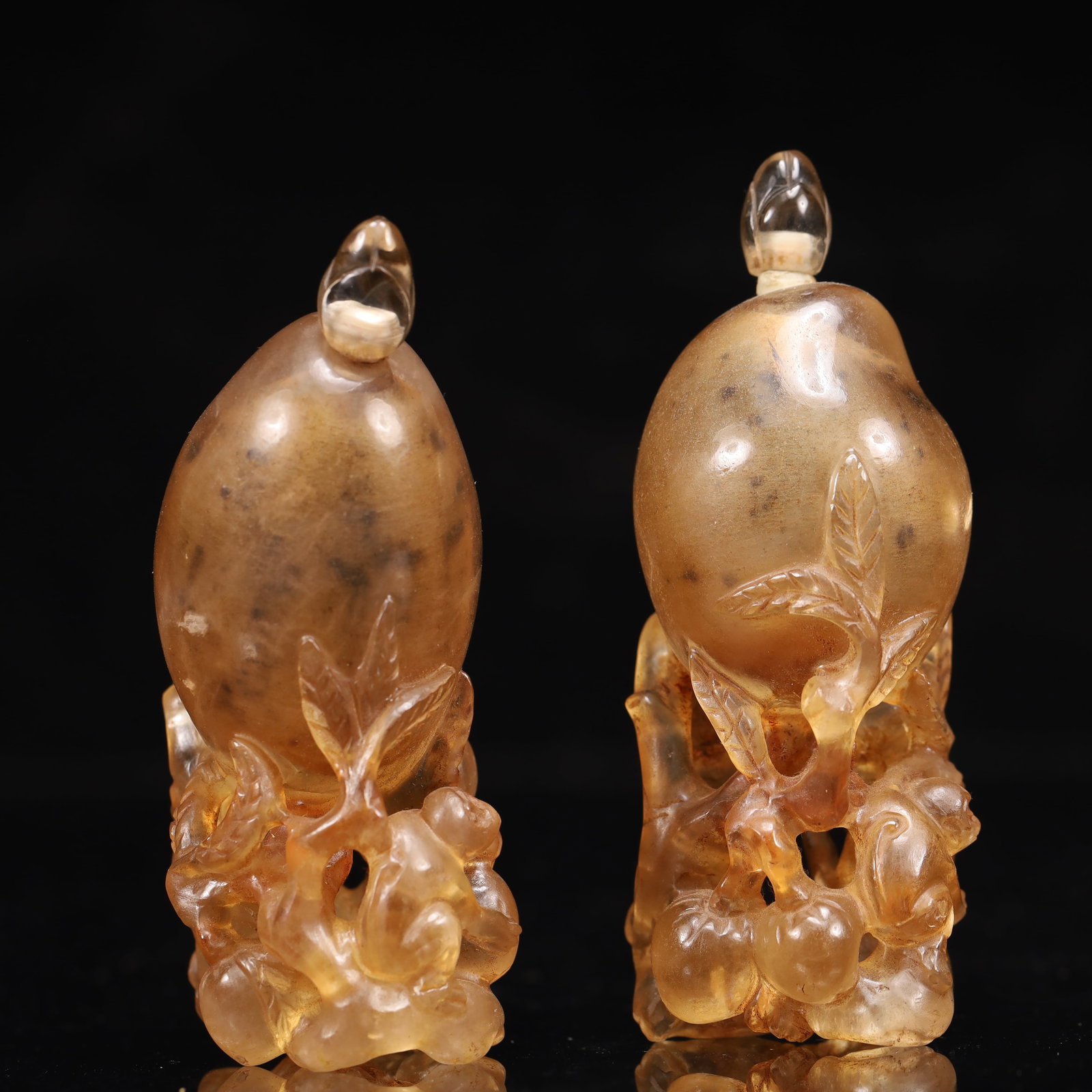 A Pair of Exquisite Crystal Peach Pattern Snuff Bottle - 2