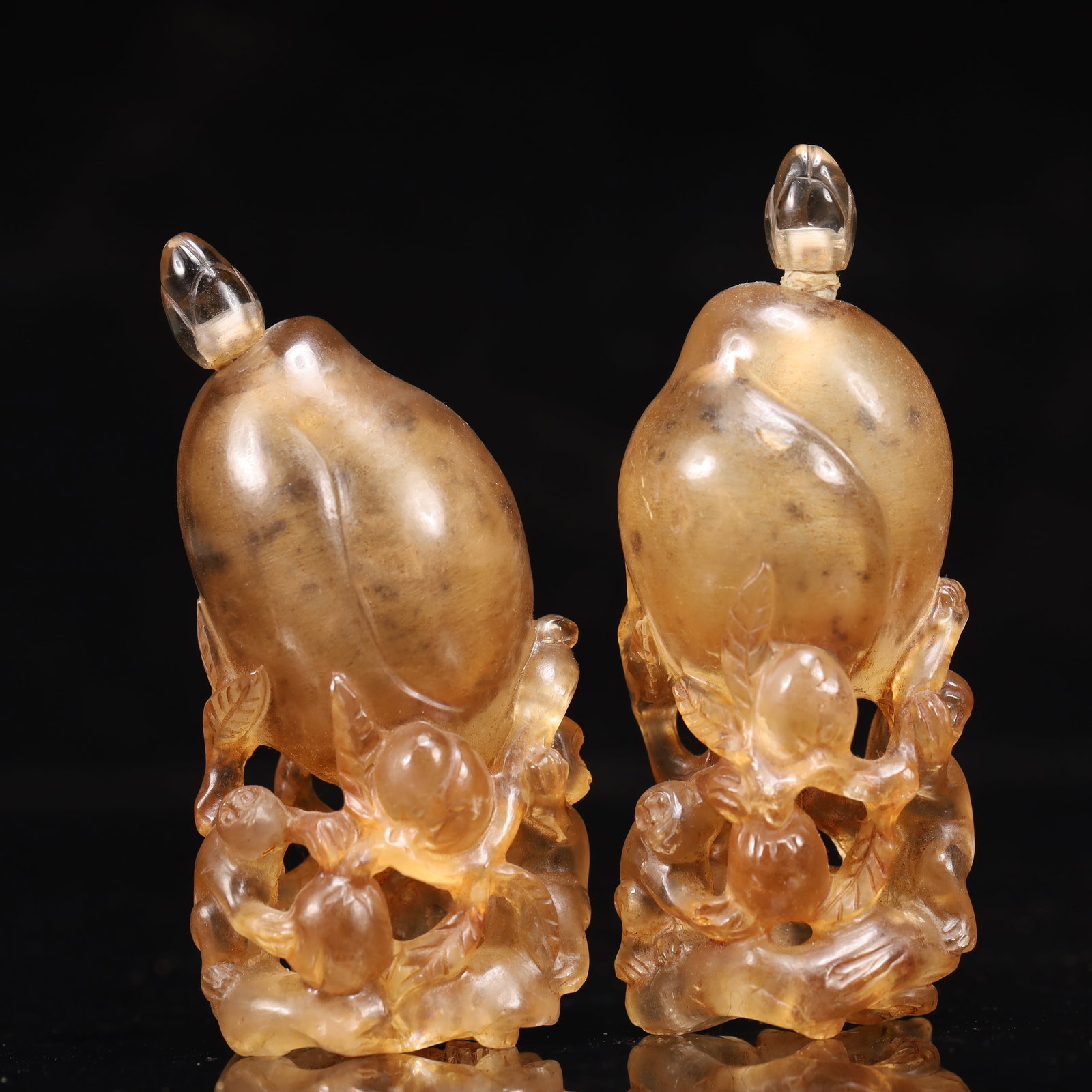 A Pair of Exquisite Crystal Peach Pattern Snuff Bottle - 3