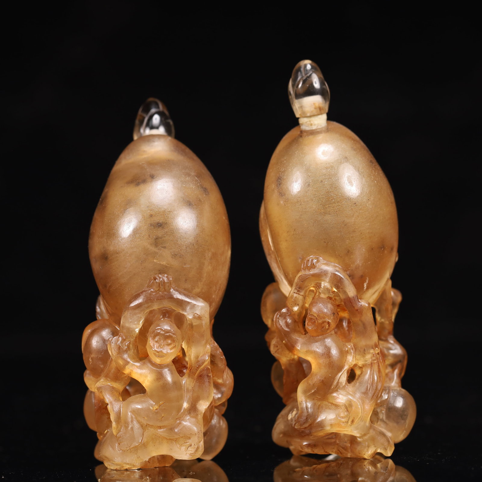 A Pair of Exquisite Crystal Peach Pattern Snuff Bottle - 4