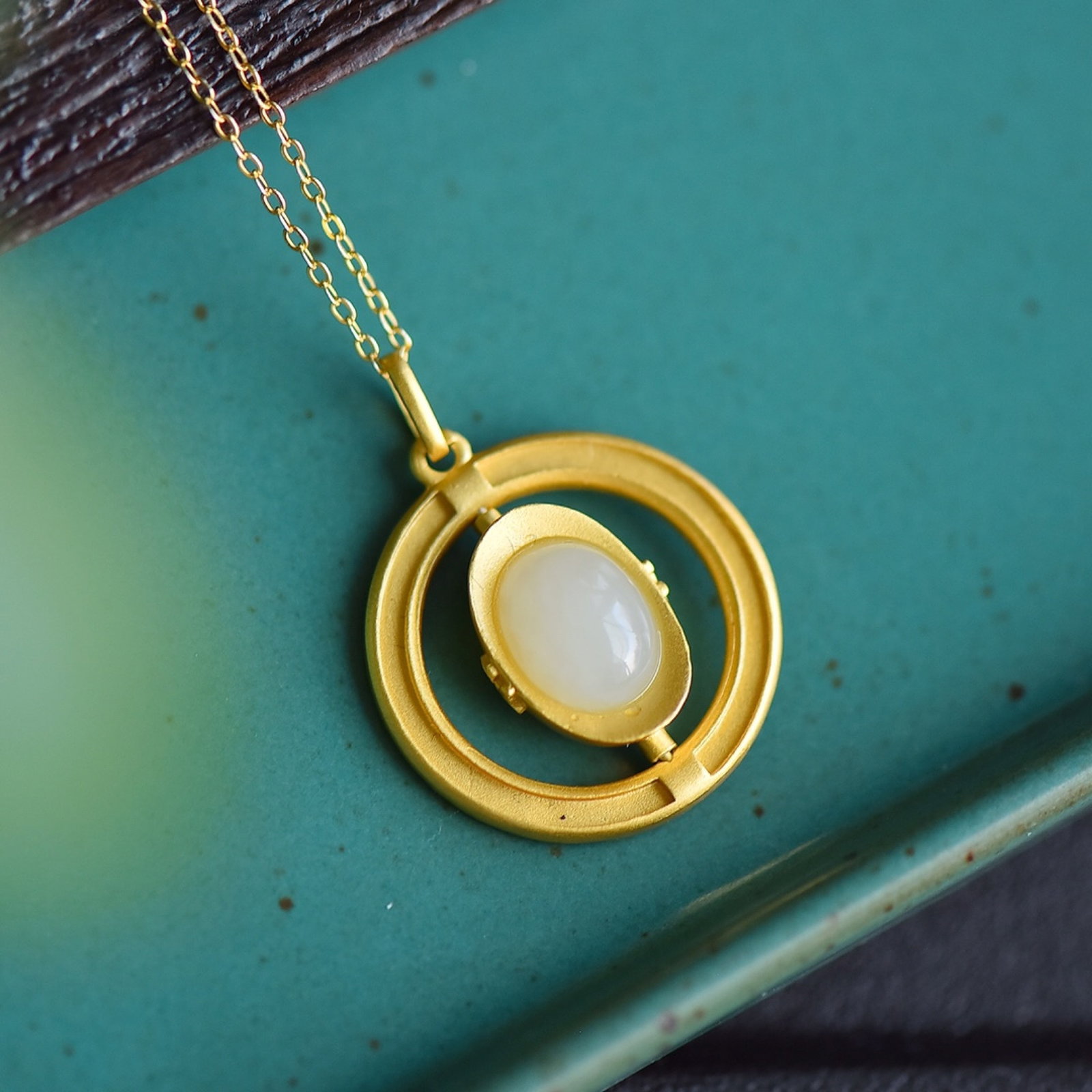 An Exquisite Sterling Silver-Gold Plated Inlaid White Jade Pendant - 2