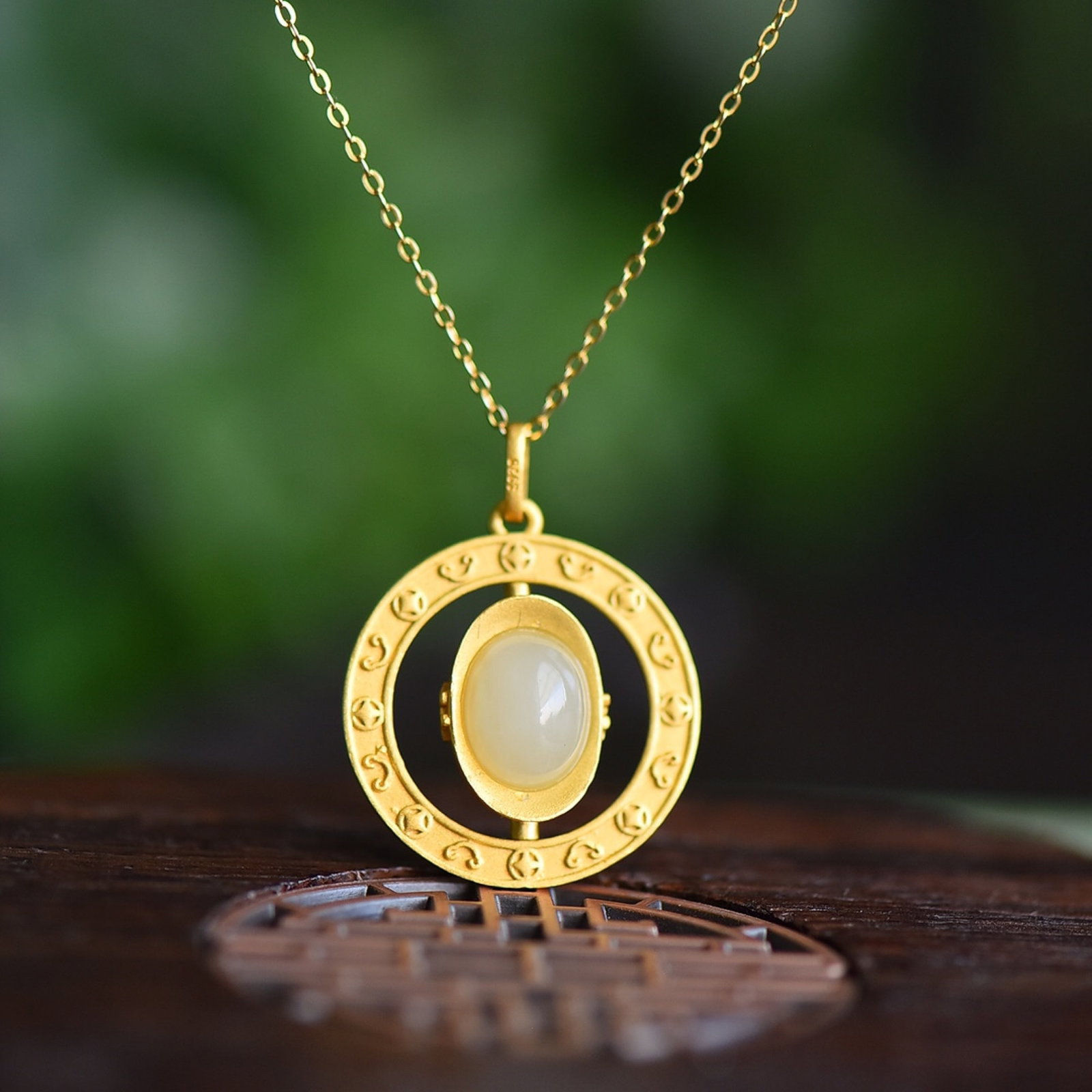 An Exquisite Sterling Silver-Gold Plated Inlaid White Jade Pendant - 4