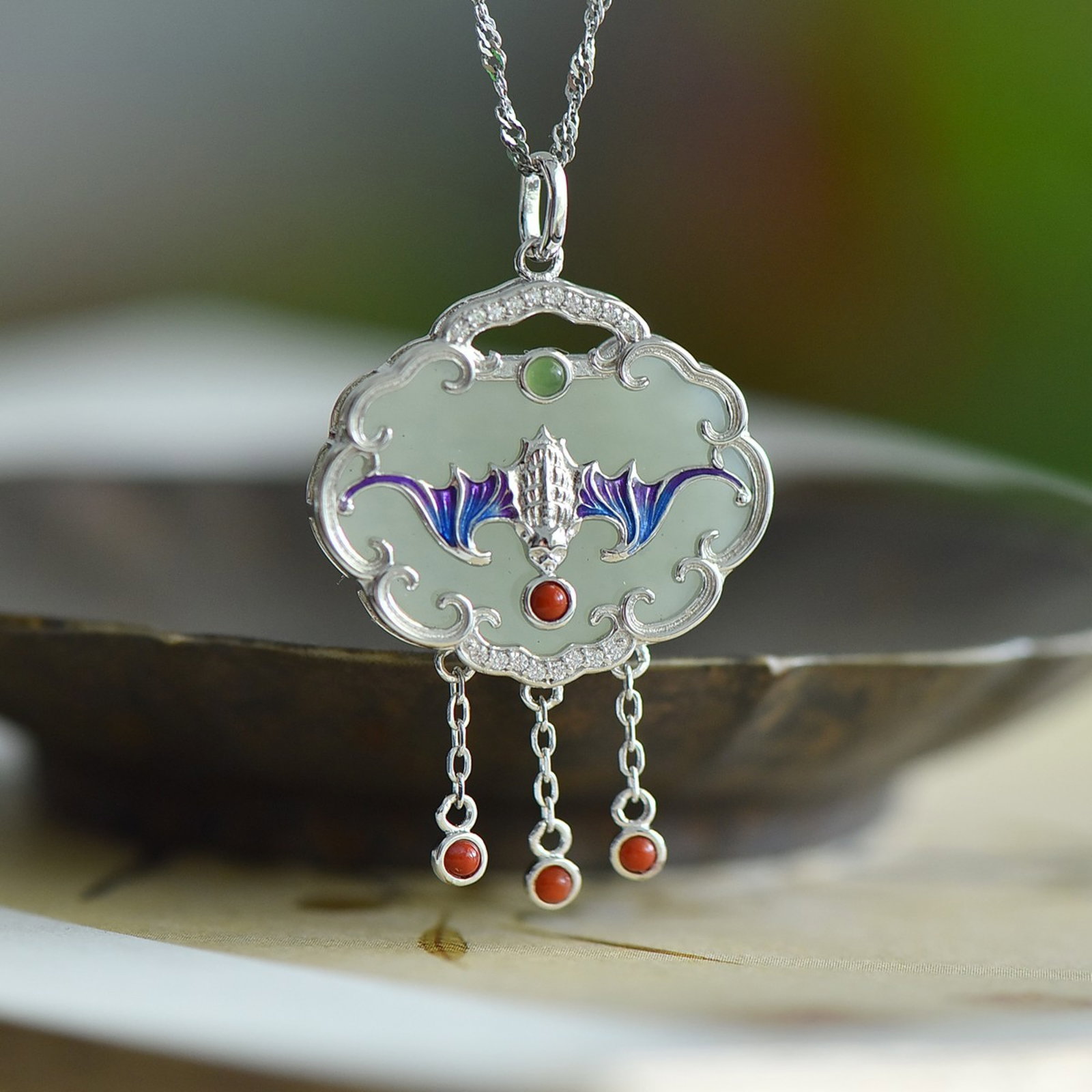 An Exquisite Sterling Silver Inlaid White Jade Pendant - 2
