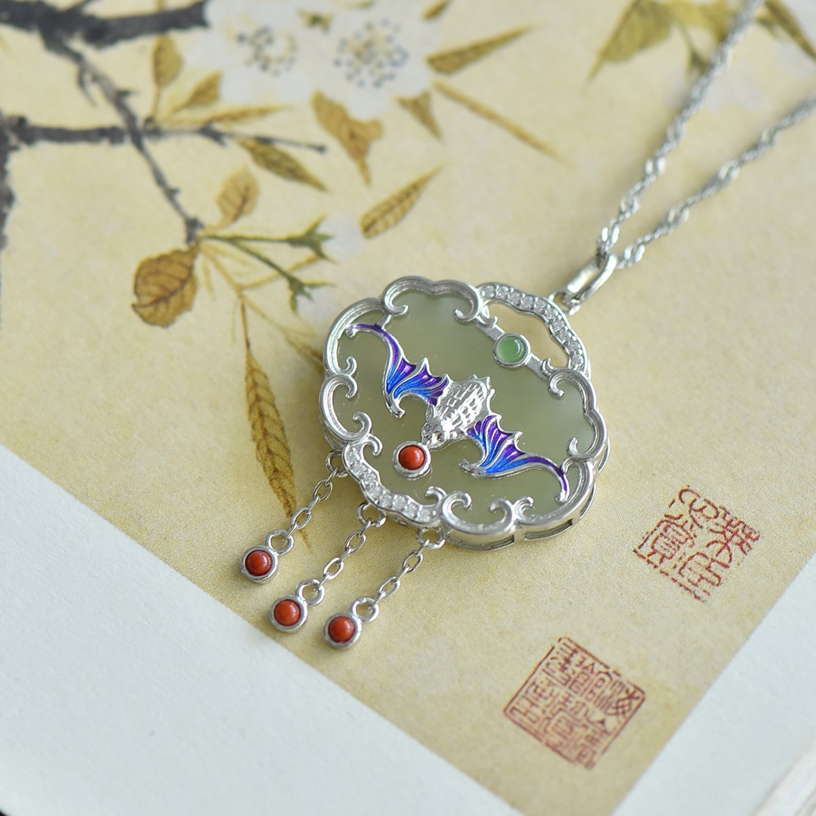 An Exquisite Sterling Silver Inlaid White Jade Pendant - 3