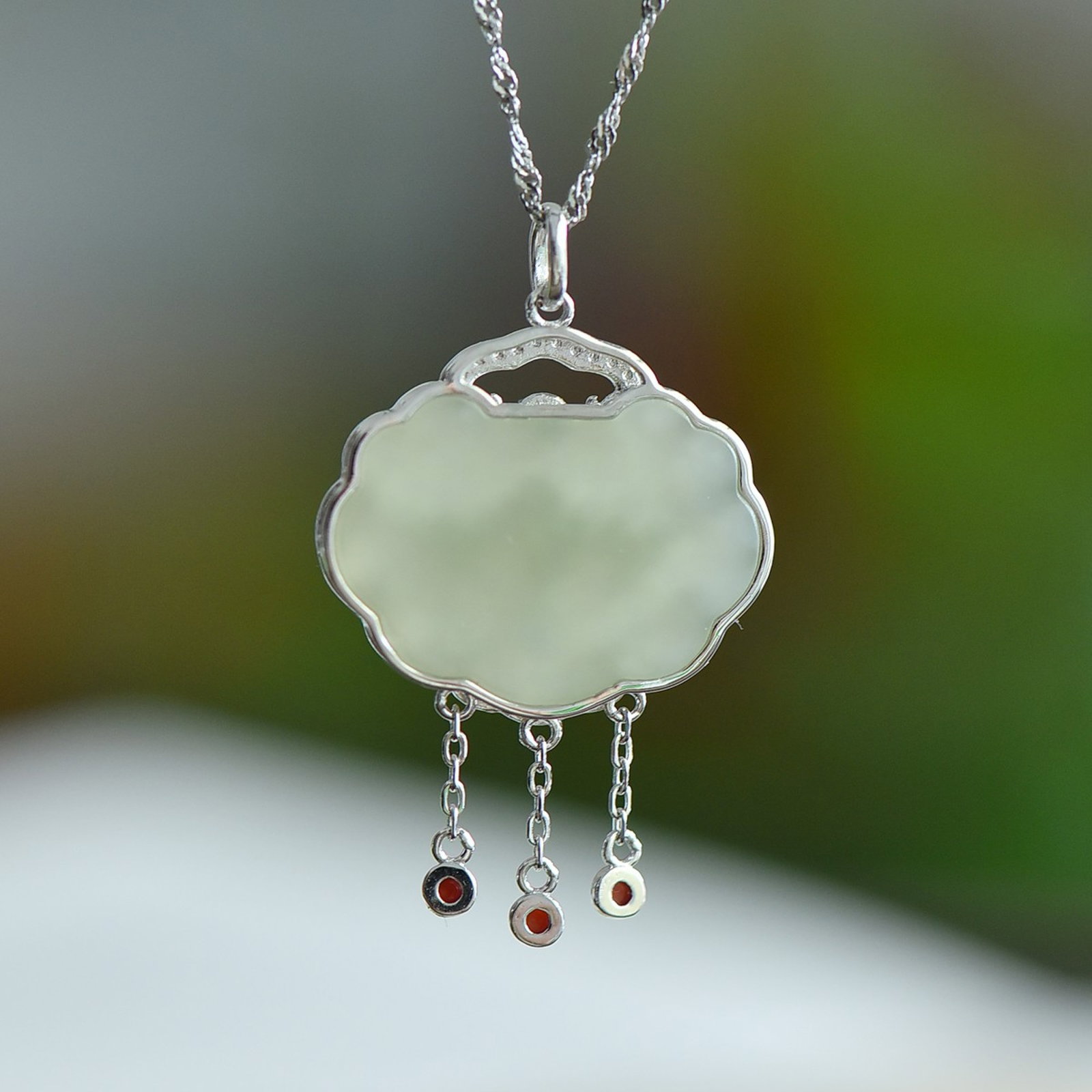 An Exquisite Sterling Silver Inlaid White Jade Pendant - 5