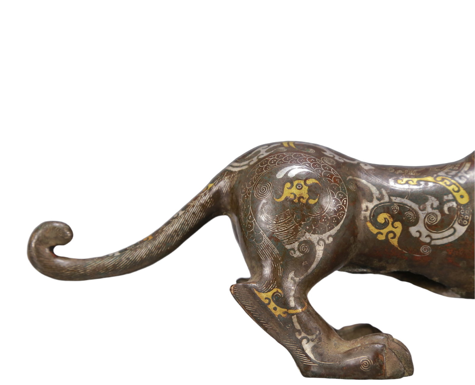 A Exquisite Gold and Silver-Inlaid Bronze Tiger Ornament - 4